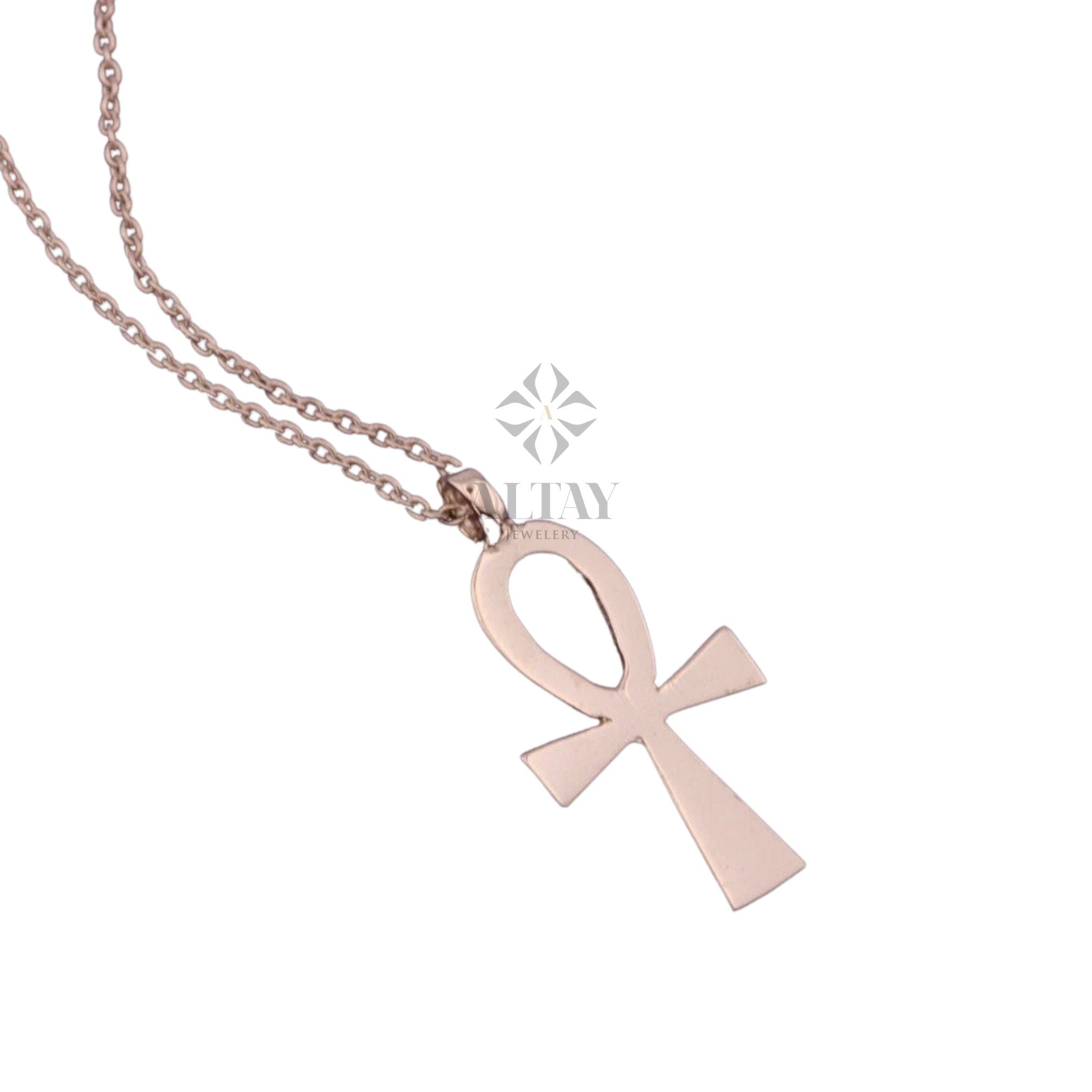 14K Gold Ankh Necklace, Symbol Of Eternity Life, Cross Religious Sign, Real Minimal Ankh Pendant, Gift For Her Him, Dainty Everyday Jewelry