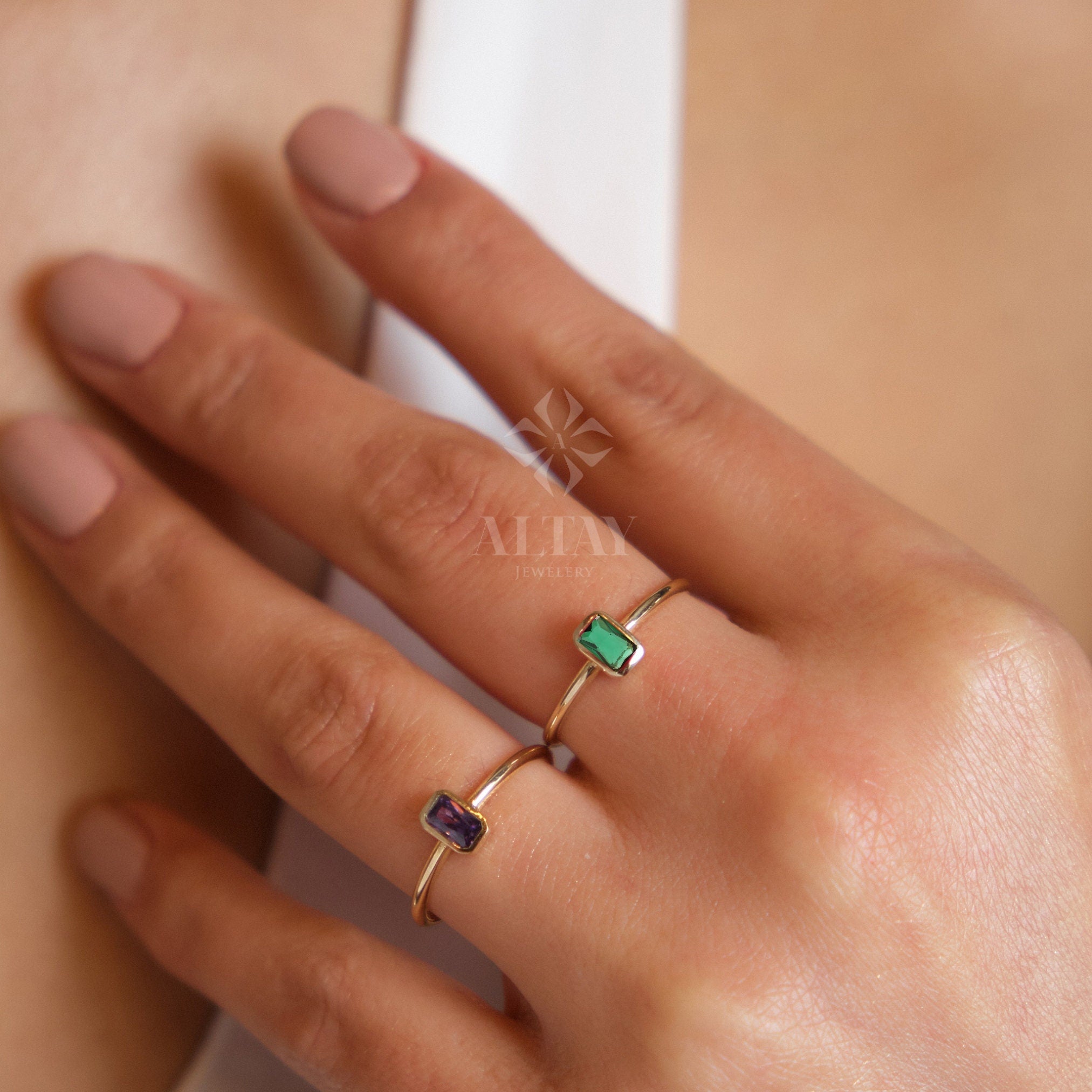 14K Gold Birthstone Rings, Personalized Family Birthstone Ring, Custom Made Birthstone Ring For Mothers, Unique Birthday Gemstone Ring