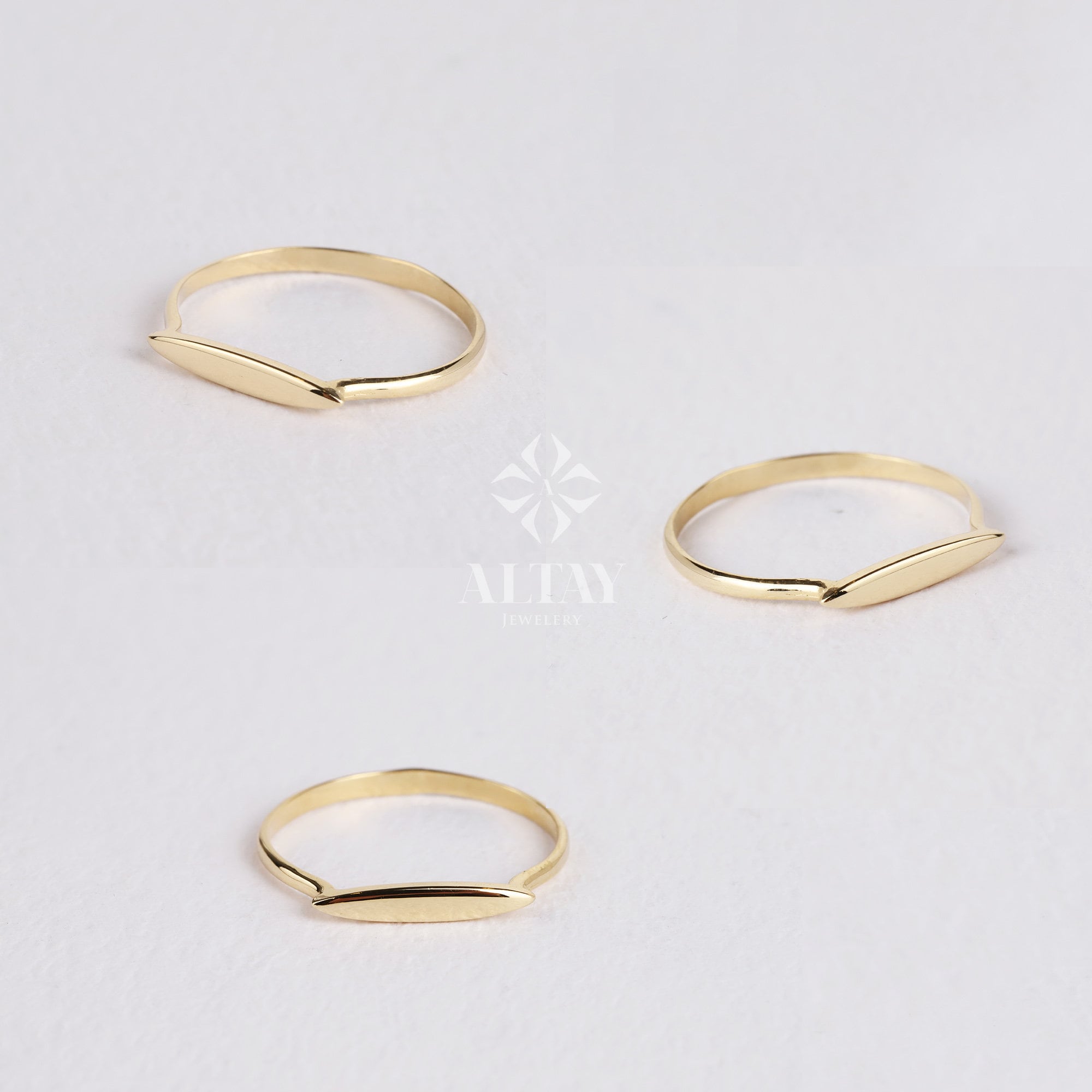 14K Solid Gold Rectangle Bar Ring, Plain Stacking Ring, Thin Gold, Stackable Knuckle Dainty Ring, Flat Bar Band Ring, Geometric Jewelry