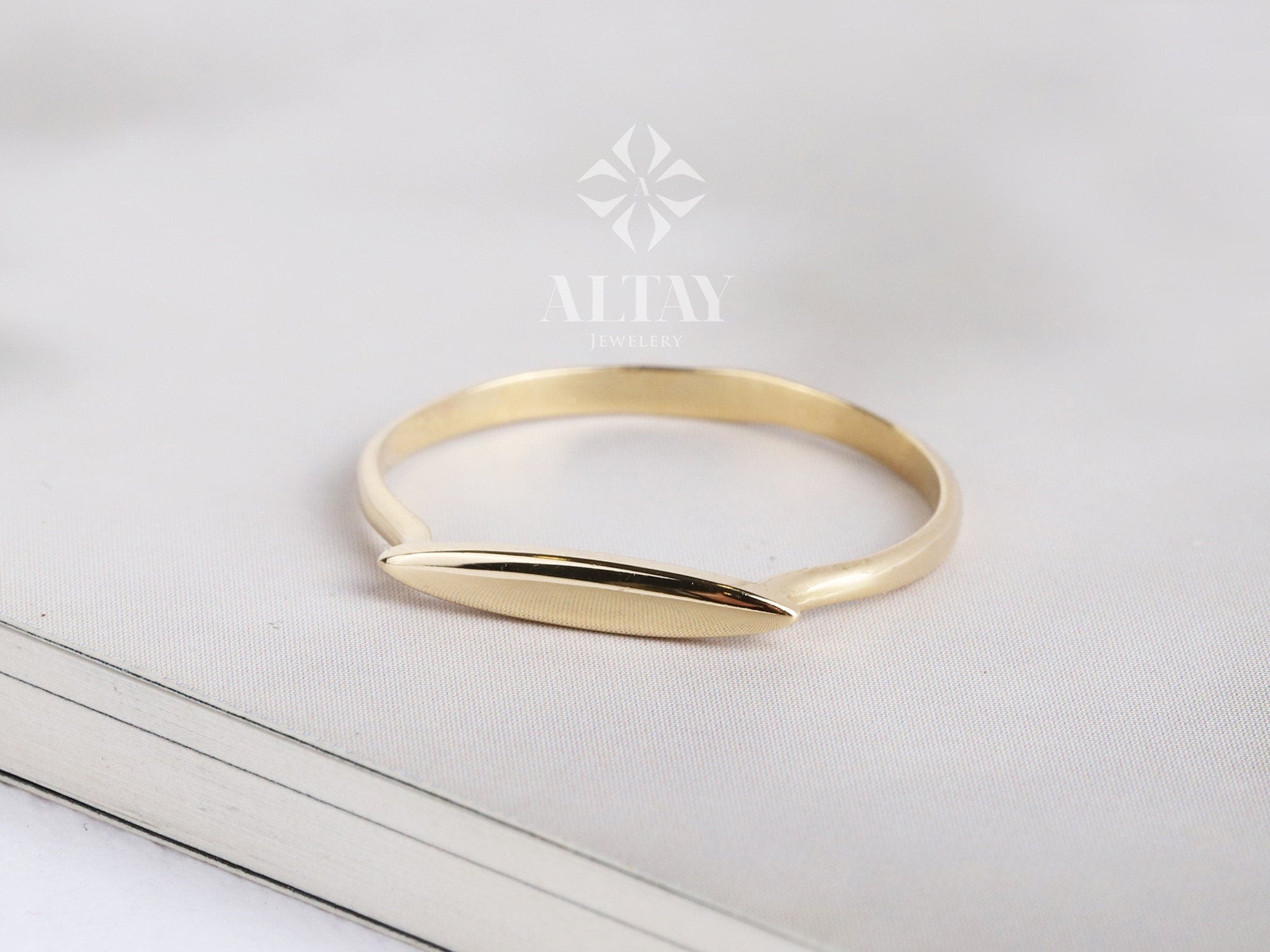 14K Solid Gold Rectangle Bar Ring, Plain Stacking Ring, Thin Gold, Stackable Knuckle, 14K Custom Name Ring, Date Engraved Personalized Gift