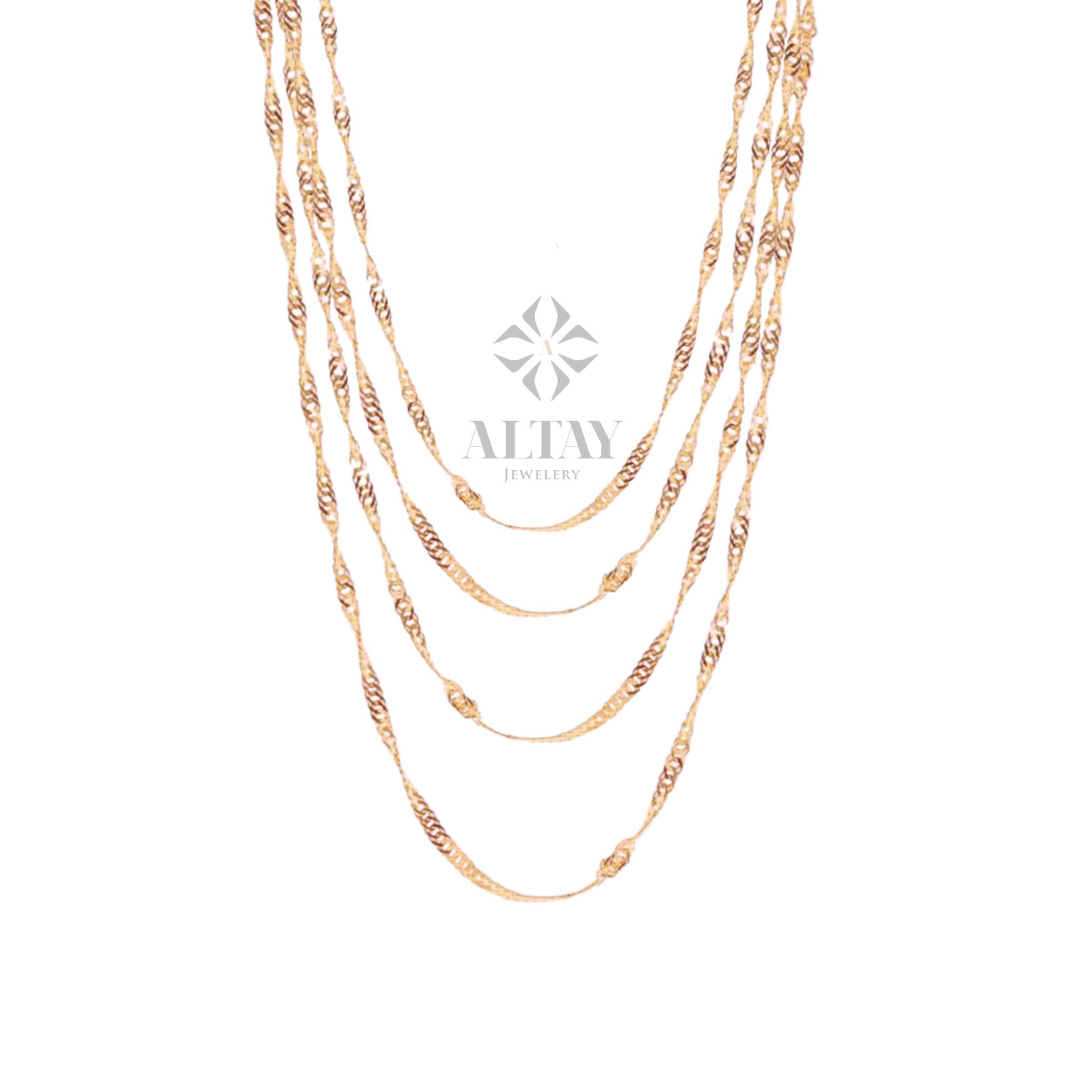 14K Gold Singapore Chain Necklace, 1mm 2mm 3mm Singapore Twist Chain Choker, Singapore Rope Chain, Twisted Singapore Layering Necklace