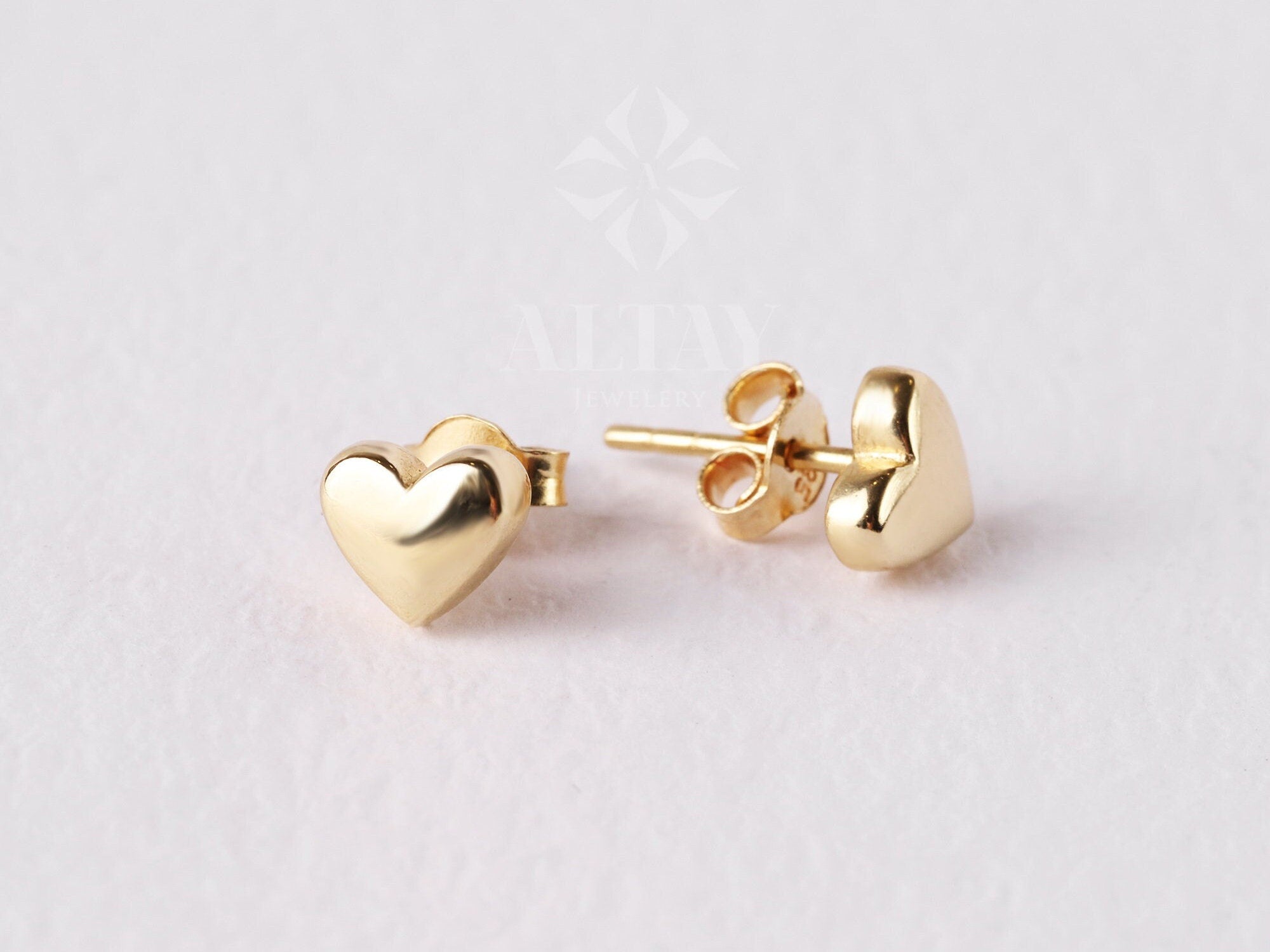 14K Gold Heart Stud Earrings, Mini Heart Earrings, Love Earrings Stacking Gold Earrings, Gifts for Daughter, Valentine's Gift for Her Wife