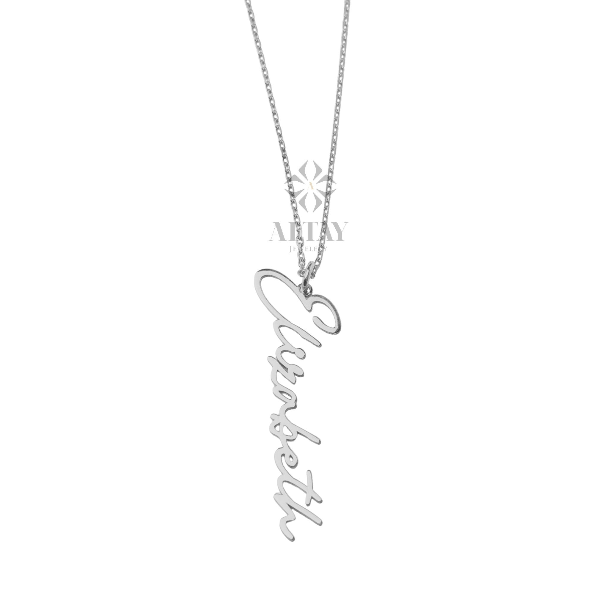 14K Gold Vertical Name Necklace, Cursive Name Necklace, Gold Signature Necklace, Custom Name Necklace, Tiny Nameplate Necklace for Women
