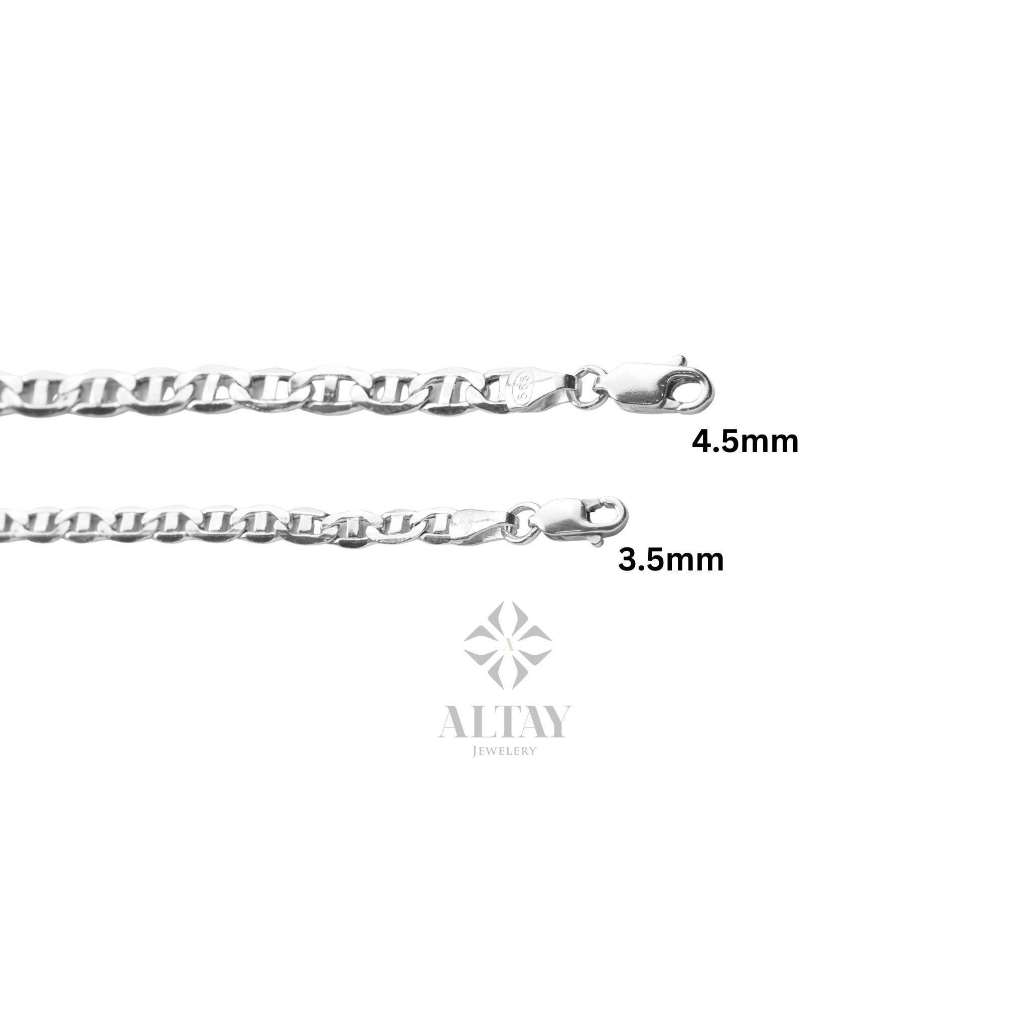 14K Gold Anchor Mariner Chain Necklace, 3mm 4mm Flat Choker, Mariner Curb Chain, Bold Mariner Chain, Mariner Anchor Chain, Men Women Chain