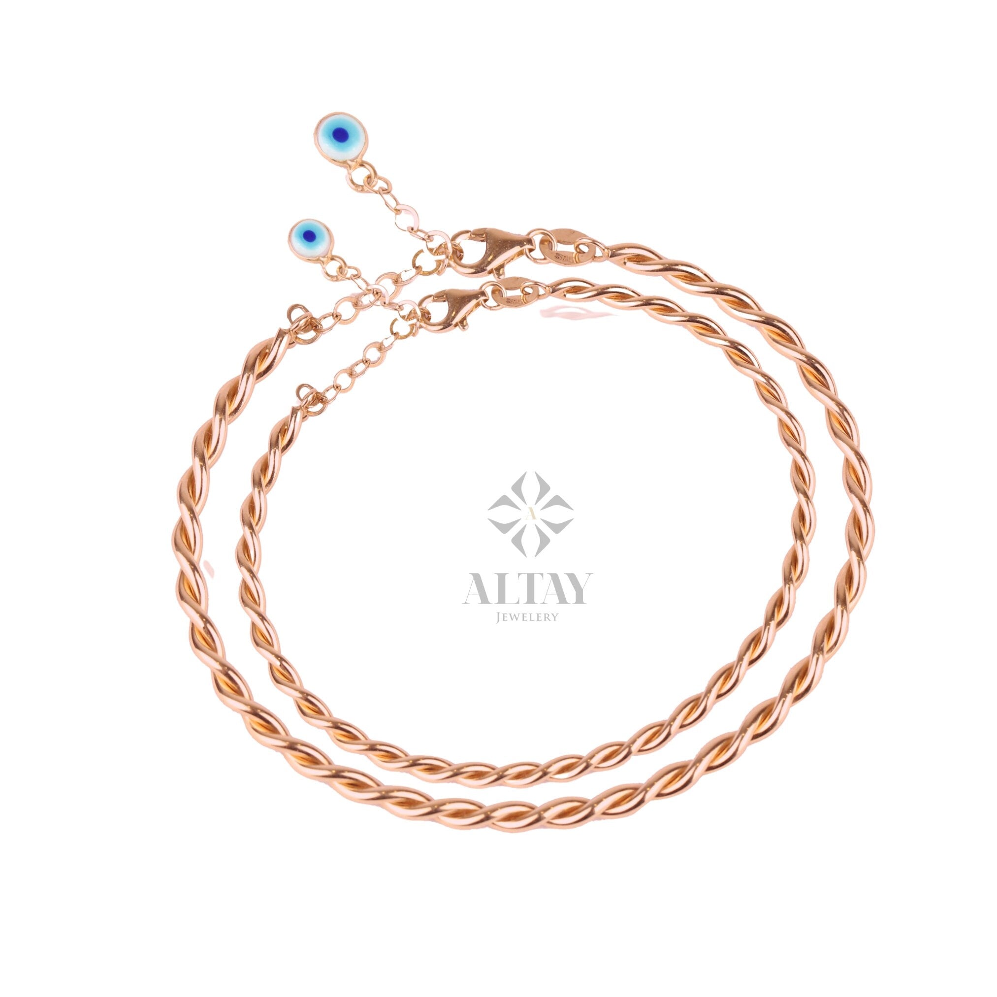 14K Gold Rope Bangle, Twisted Adjustable Gold Bangle, 2.75mm 1.95mm Wide Bracelet, Personalized Evil Eye Extender, Wire Stacking Cuff