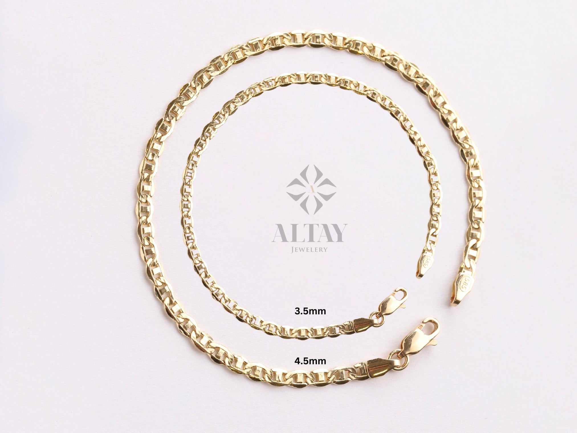 14K Gold Anchor Mariner Chain Bracelet, 3mm 4mm Flat Bracelet, Mariner Curb Chain, Bold Mariner Chain, Mariner Anchor Chain, Men Women Chain