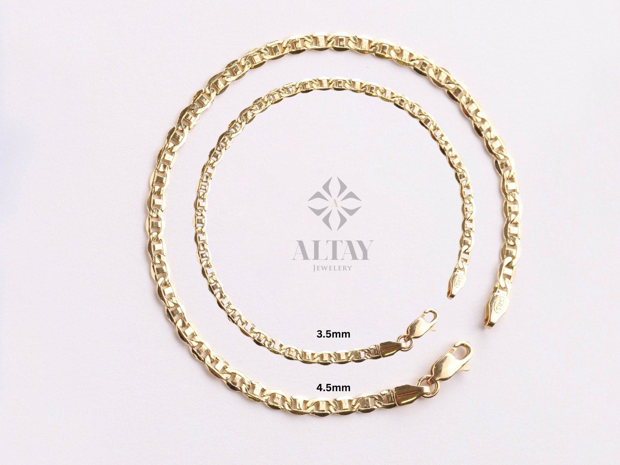 14K Gold Anchor Mariner Chain Anklet, 3mm 4mm Flat Anklet, Mariner Curb Chain, Bold Mariner Chain, Mariner Anchor Chain, Men Women Chain