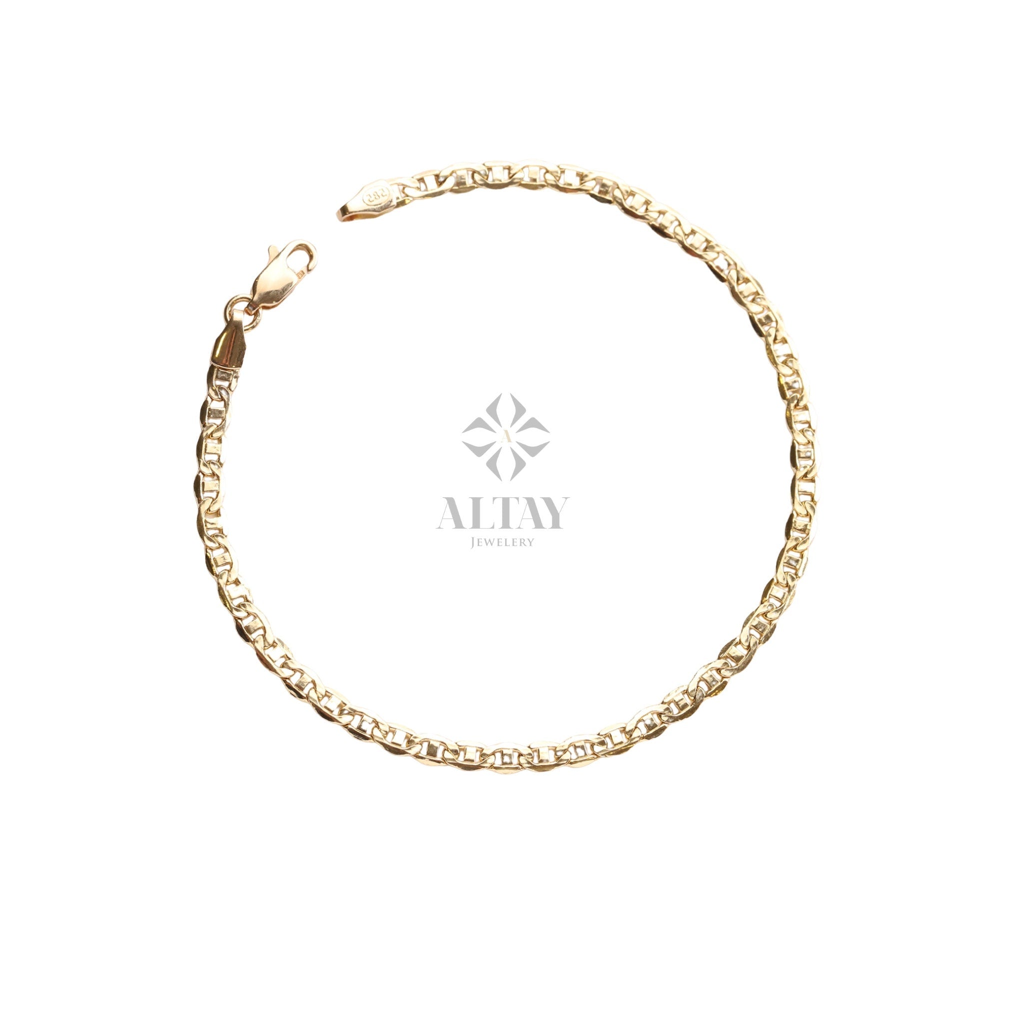14K Gold Anchor Mariner Chain Anklet, 3mm 4mm Flat Anklet, Mariner Curb Chain, Bold Mariner Chain, Mariner Anchor Chain, Men Women Chain