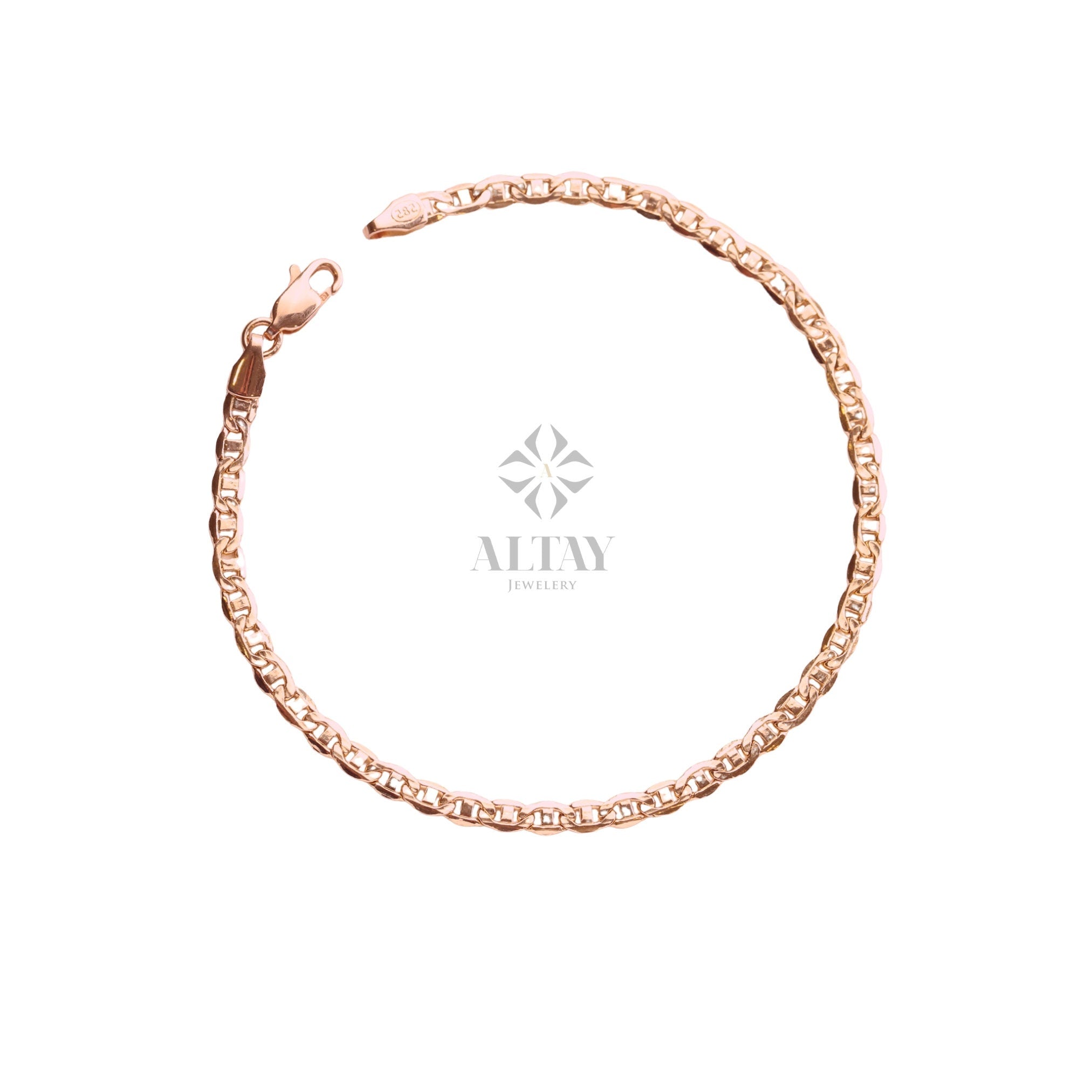 14K Gold Anchor Mariner Chain Anklet, 3mm 4mm Flat Anklet, Mariner Curb Chain, Bold Mariner Chain, Mariner Anchor Chain, Men Women Chain