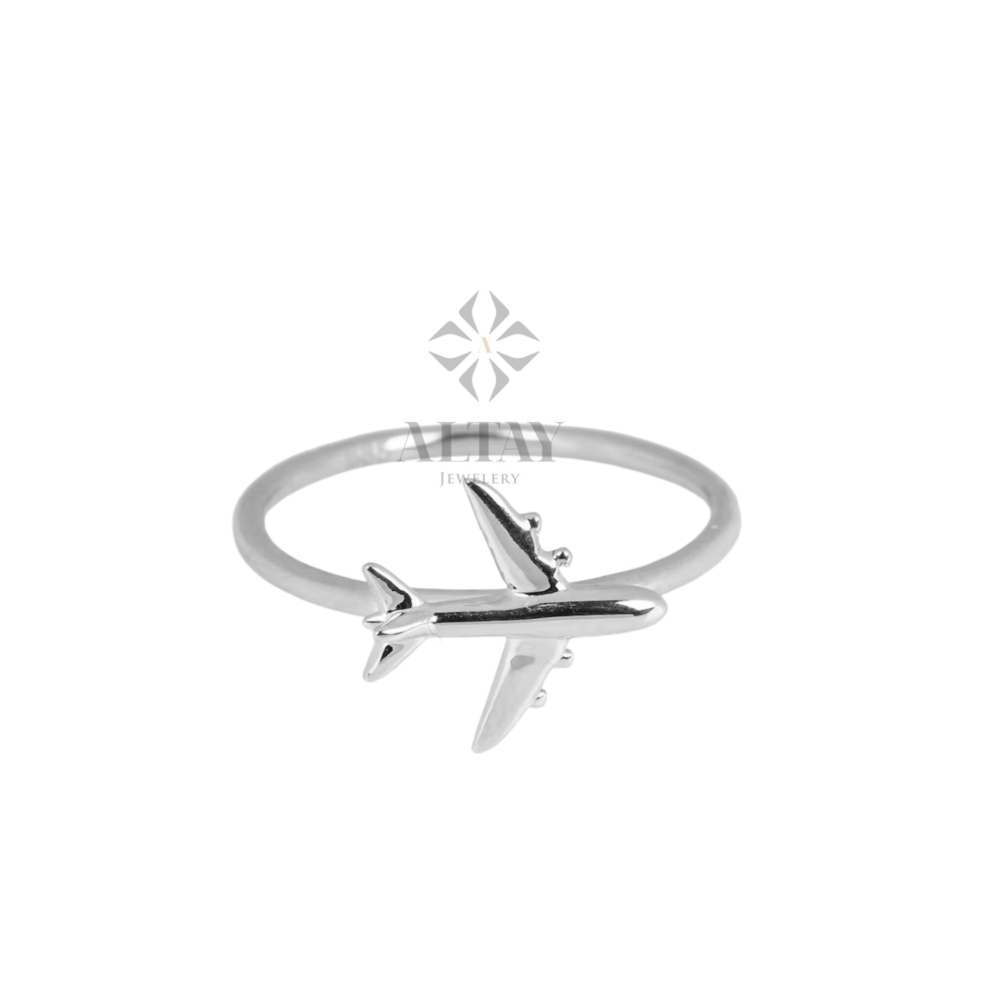 14K Gold Airplane Ring, Aviation Gifts, Plane Gold Ring, Female Pilot Gift, Travel Lover Ring, Minimal Flight Attendant Ring, Gift for Her
