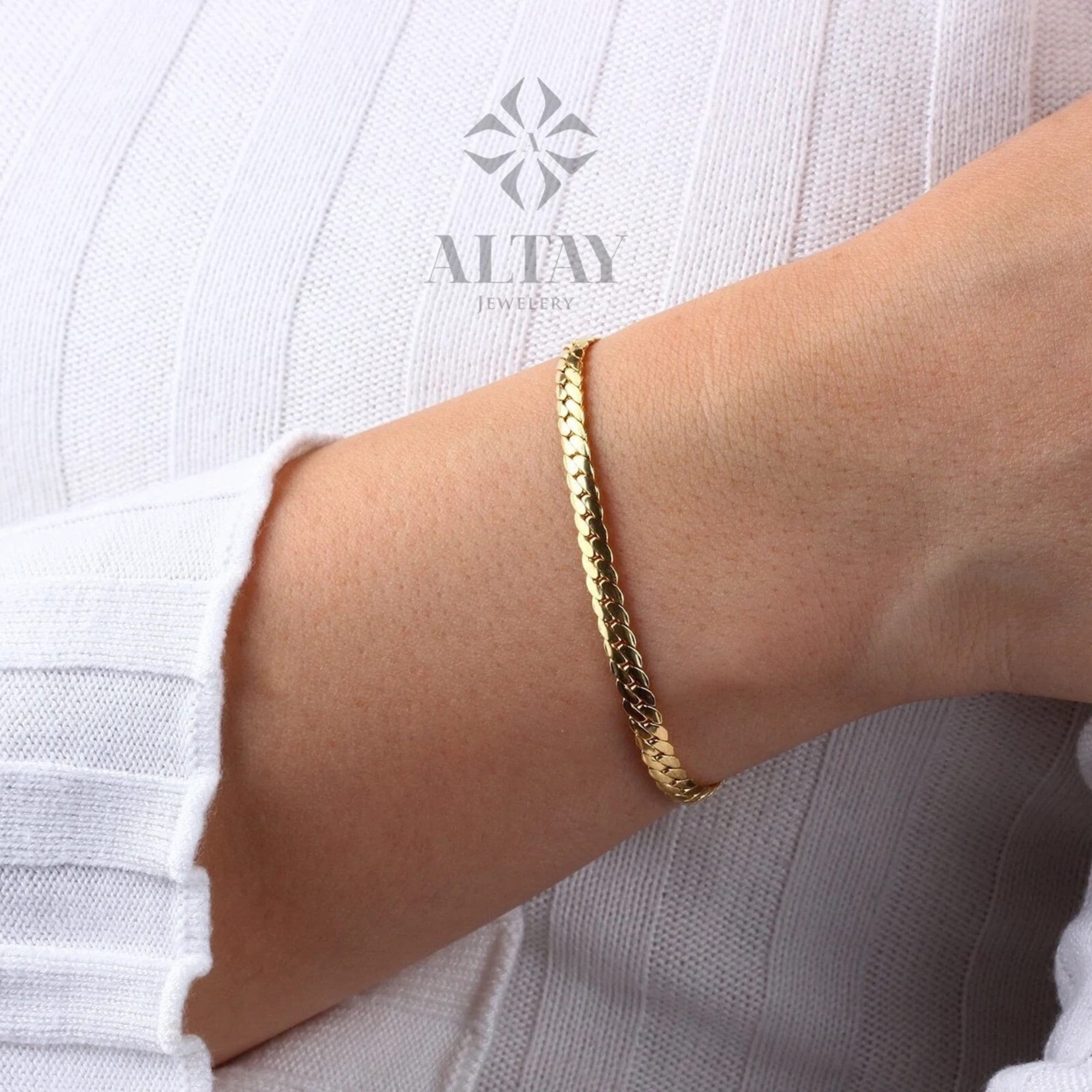 14K Gold Cuban Link Bracelet, 4mm 5mm 6mm Curb Chain Bracelet, Bold Link Chunky Vintage Chain Bracelet, Men Women Stacking Gold Bracelet