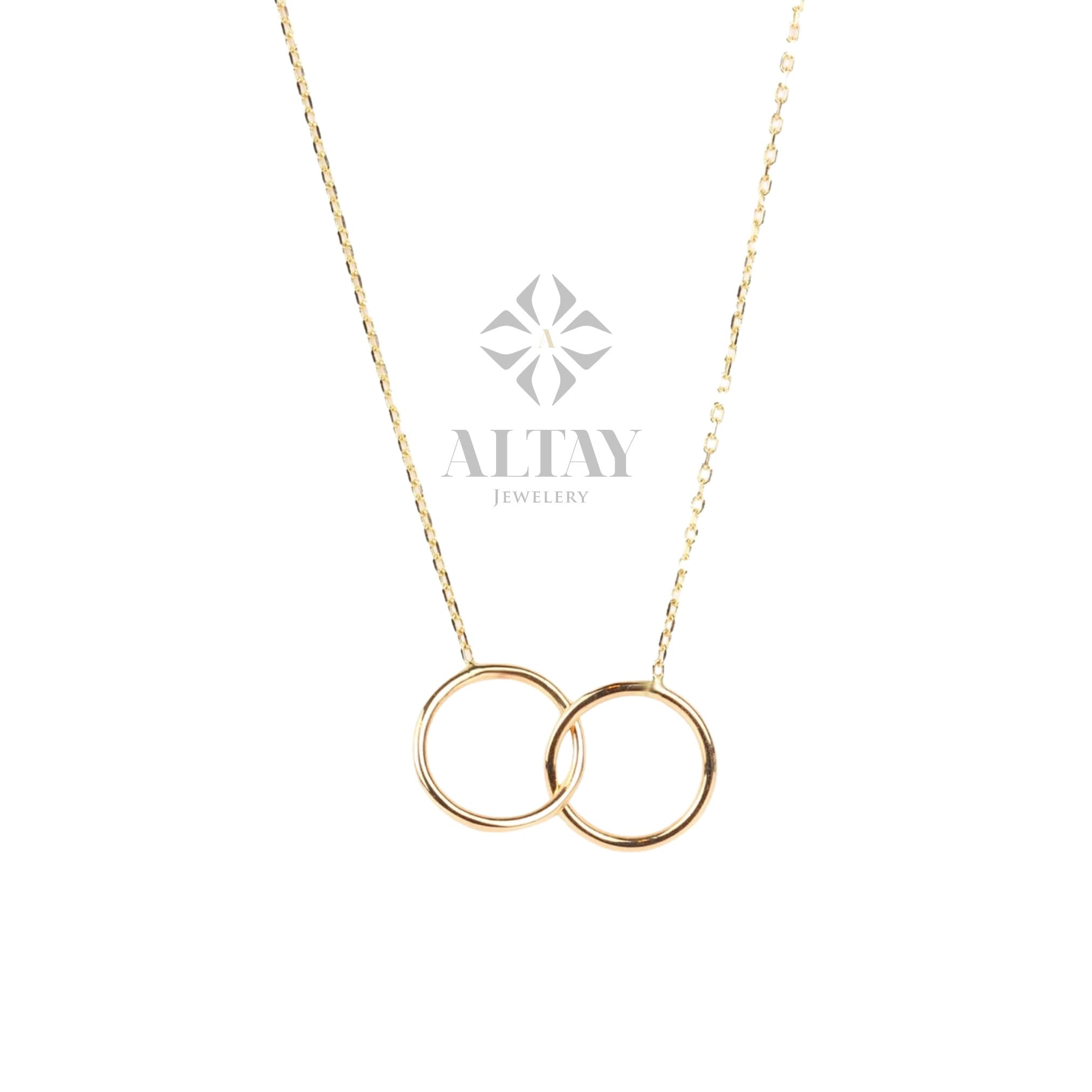 14K Gold Unity Link, Infinity Pendant Necklace, Double Circle Interlocking Necklace, Family Necklace, Eternity Charm Choker, Couple Necklace
