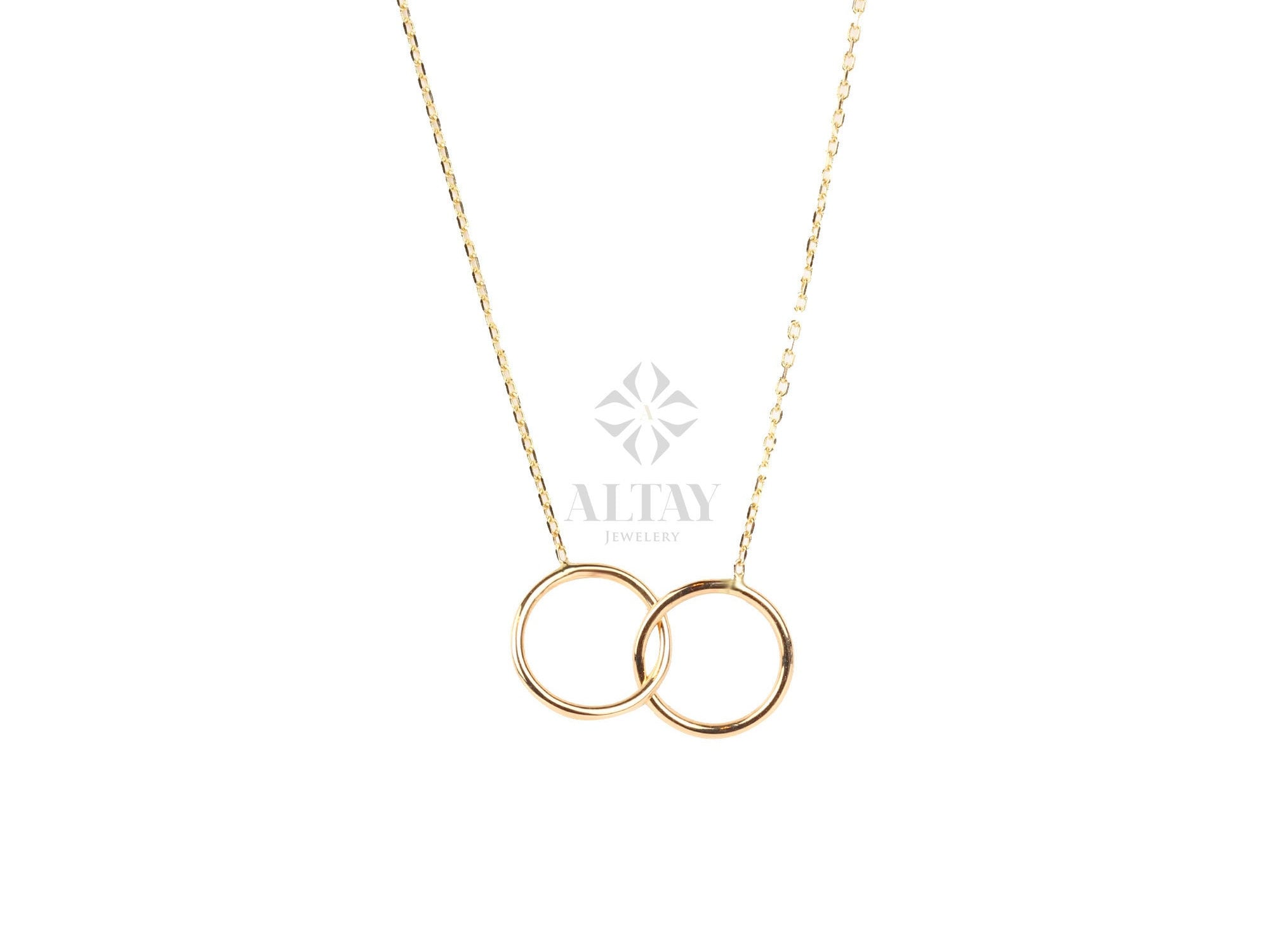 14K Gold Unity Link, Infinity Pendant Necklace, Double Circle Interlocking Necklace, Family Necklace, Eternity Charm Choker, Couple Necklace