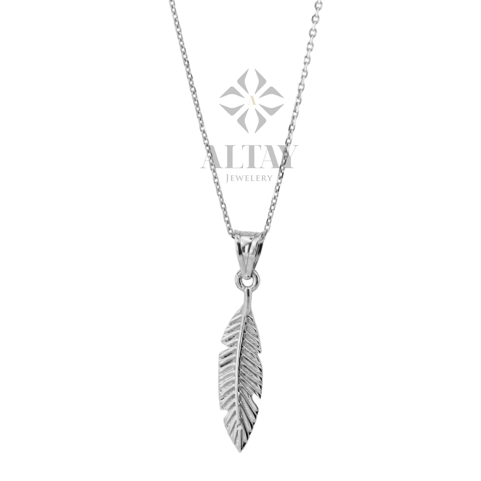 14K Gold Feather Necklace, Feather Charm Pendant, Dainty Layering Necklace, Minimal Feather Charm Choker, Leaf Necklace, Good Luck Necklace