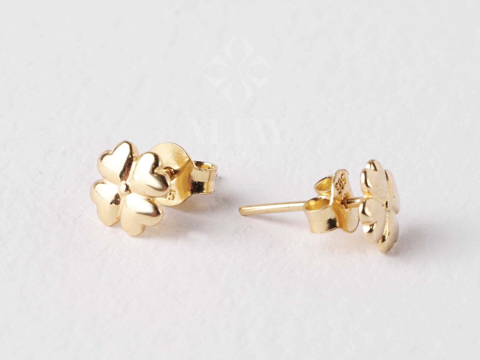 14K Gold Four Leaf Clover Stud Earrings, Clover Earrings