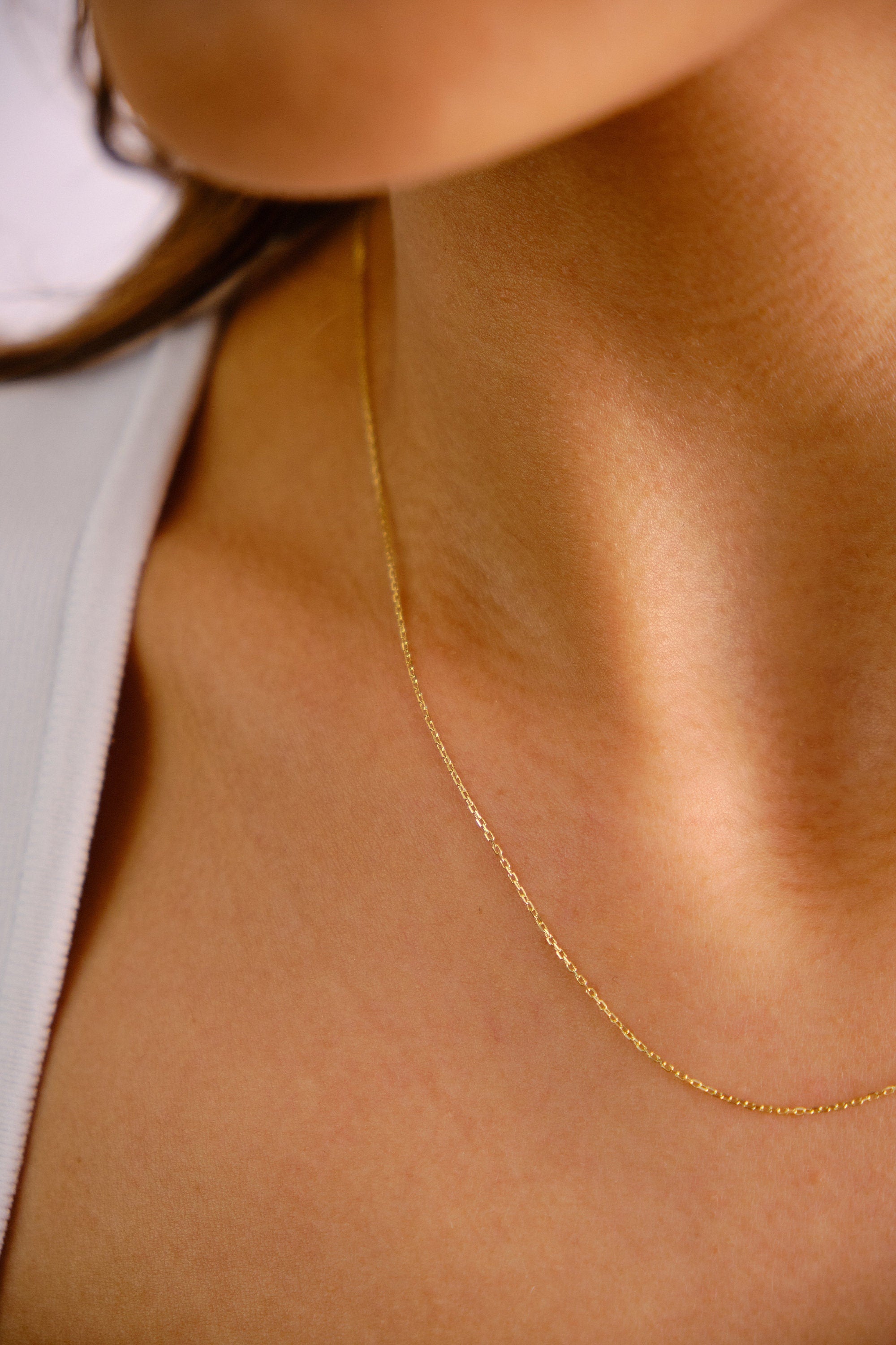 14K Gold Chain Necklace, 1.1mm Cable Chain, Long Gold Chain Necklace, Gold Delicate Choker, Layering Thin Chain, Simple Dainty Necklace