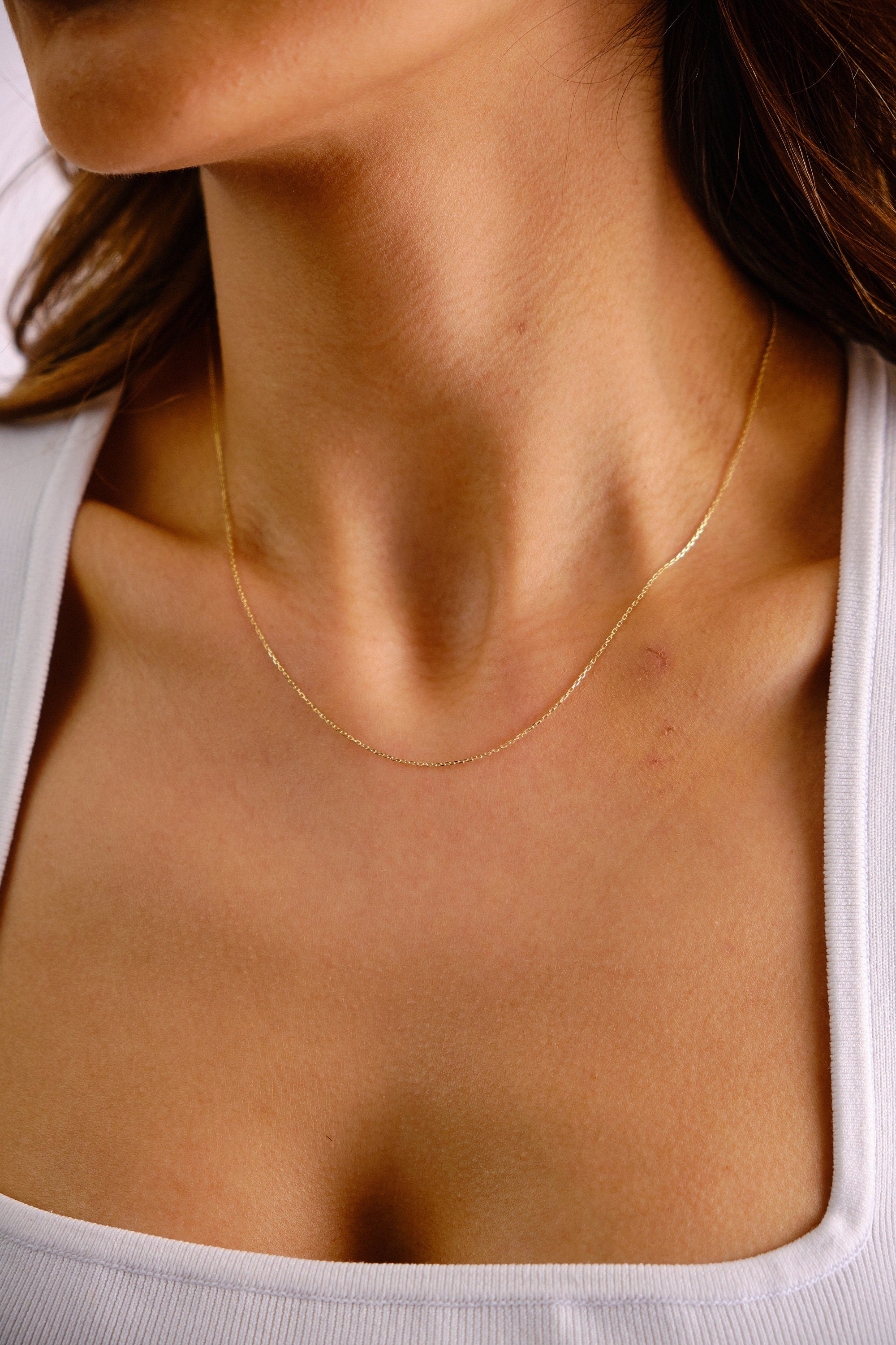 14K Gold Chain Necklace, 1.1mm Cable Chain, Long Gold Chain Necklace, Gold Delicate Choker, Layering Thin Chain, Simple Dainty Necklace