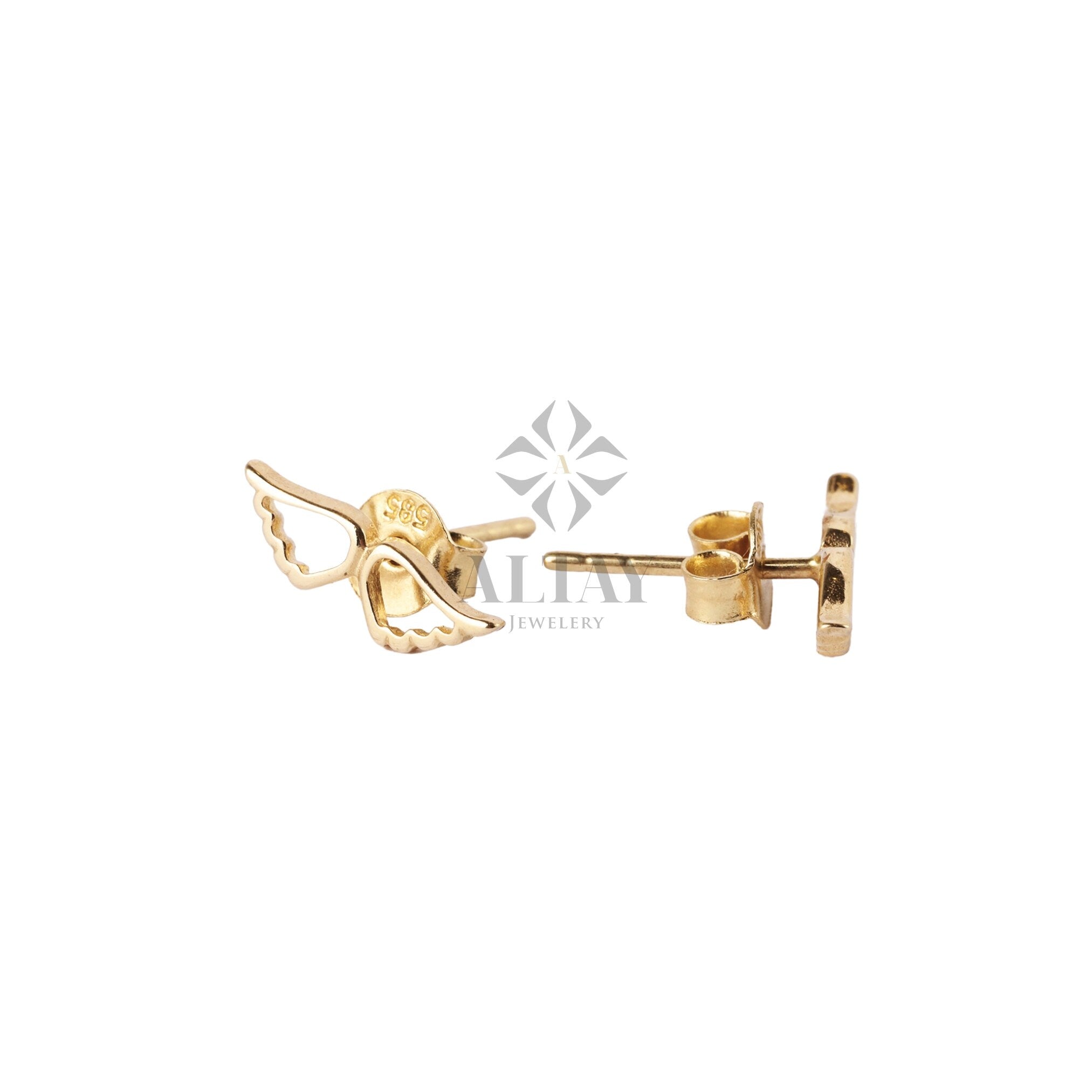 14K Gold Angel Wings Stud Earrings, Wings Stud Earrings, Gold Cartilage Stud, Minimalist Wings Piercing, Handmade Wing Stud, Gift For Her