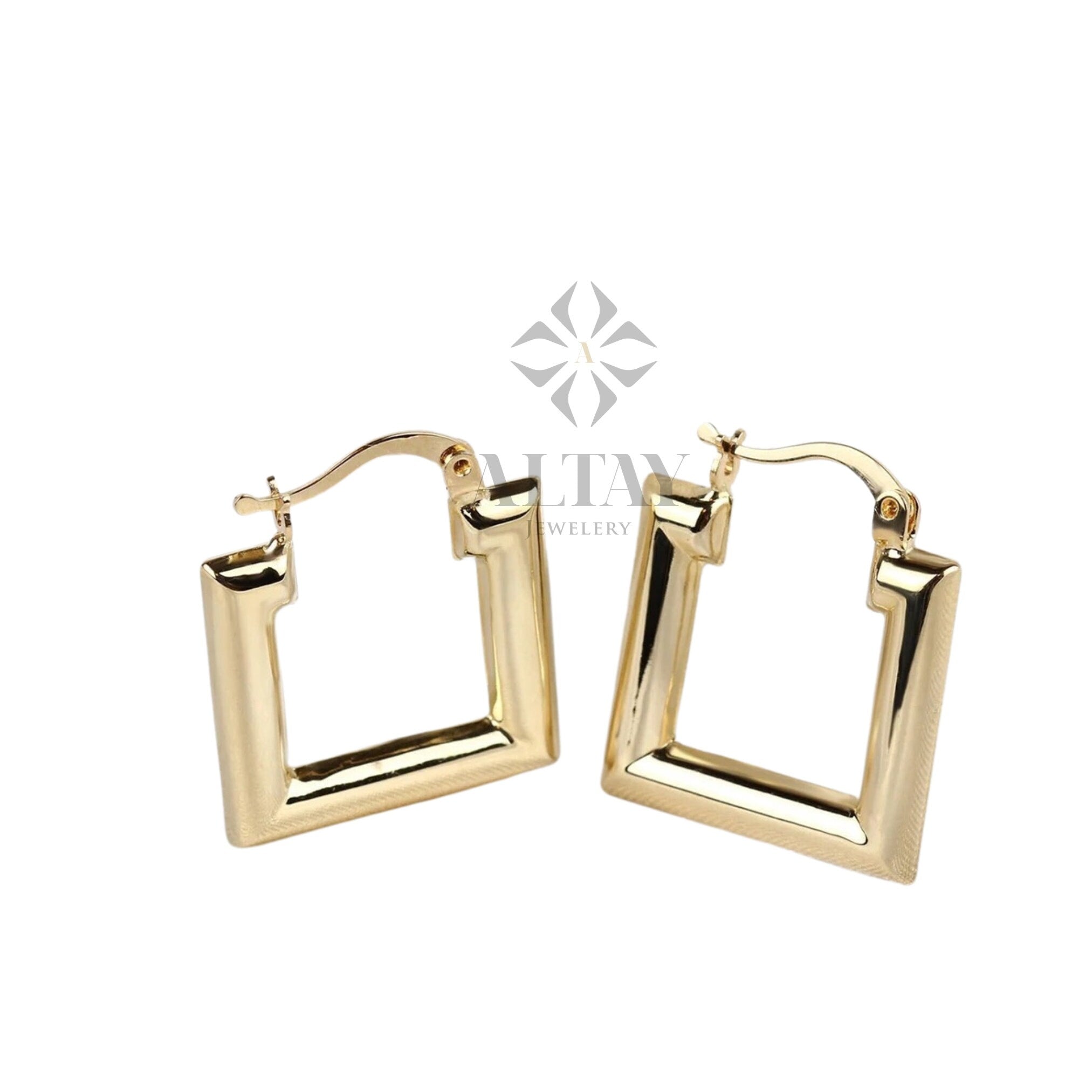 14K Gold Square Hoop Earring, Gold Geometric Huggie, Rectangle Hoop Huggie Earring, Minimal Everyday Huggie Earring, Stacking Hoop Huggie
