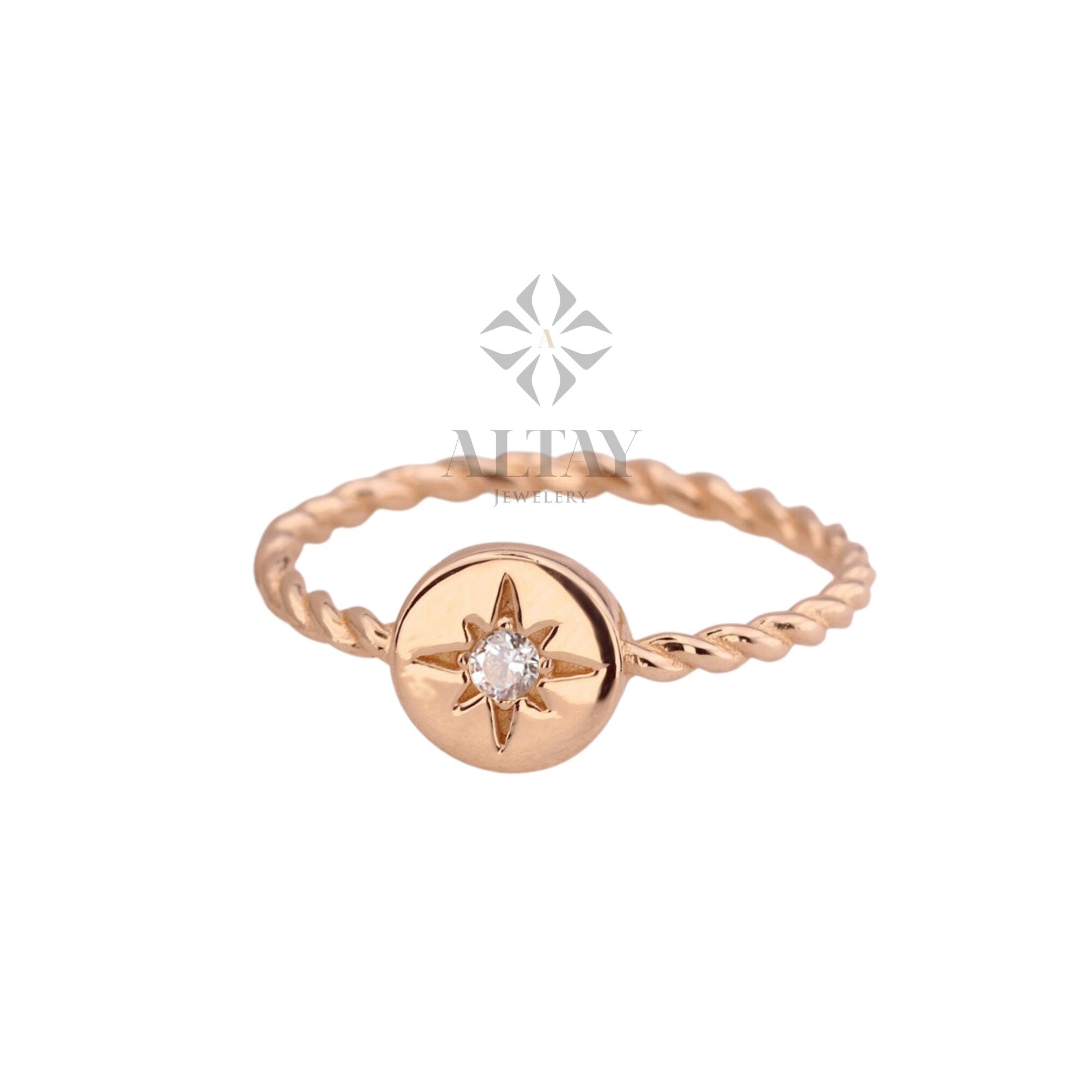 14K Gold North Star Ring, Gold Polar Star Band, Gold Cz Diamond Star Ring, Astrology Starburst Ring, Luck Star Ring, Celestial Pinky Ring