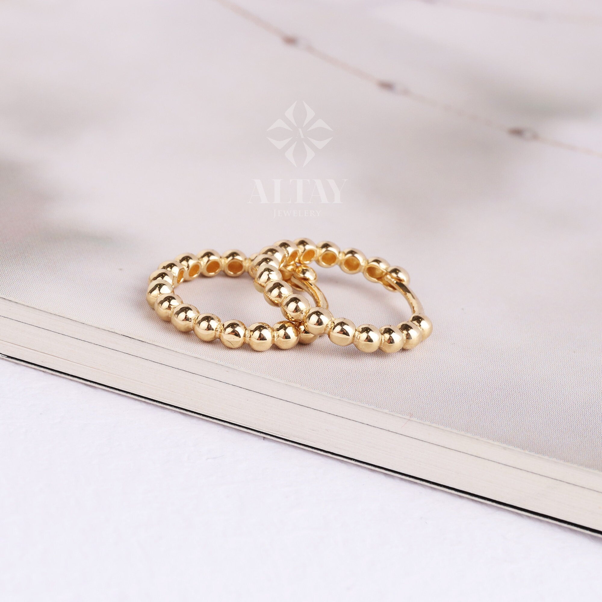 14K Gold Beaded Huggie Hoops, Tiny Bead Huggie Hoops, Bold Statement Earrings, Dainty Gold Ball Hoops, Minimalist Helix Piercing Hoops
