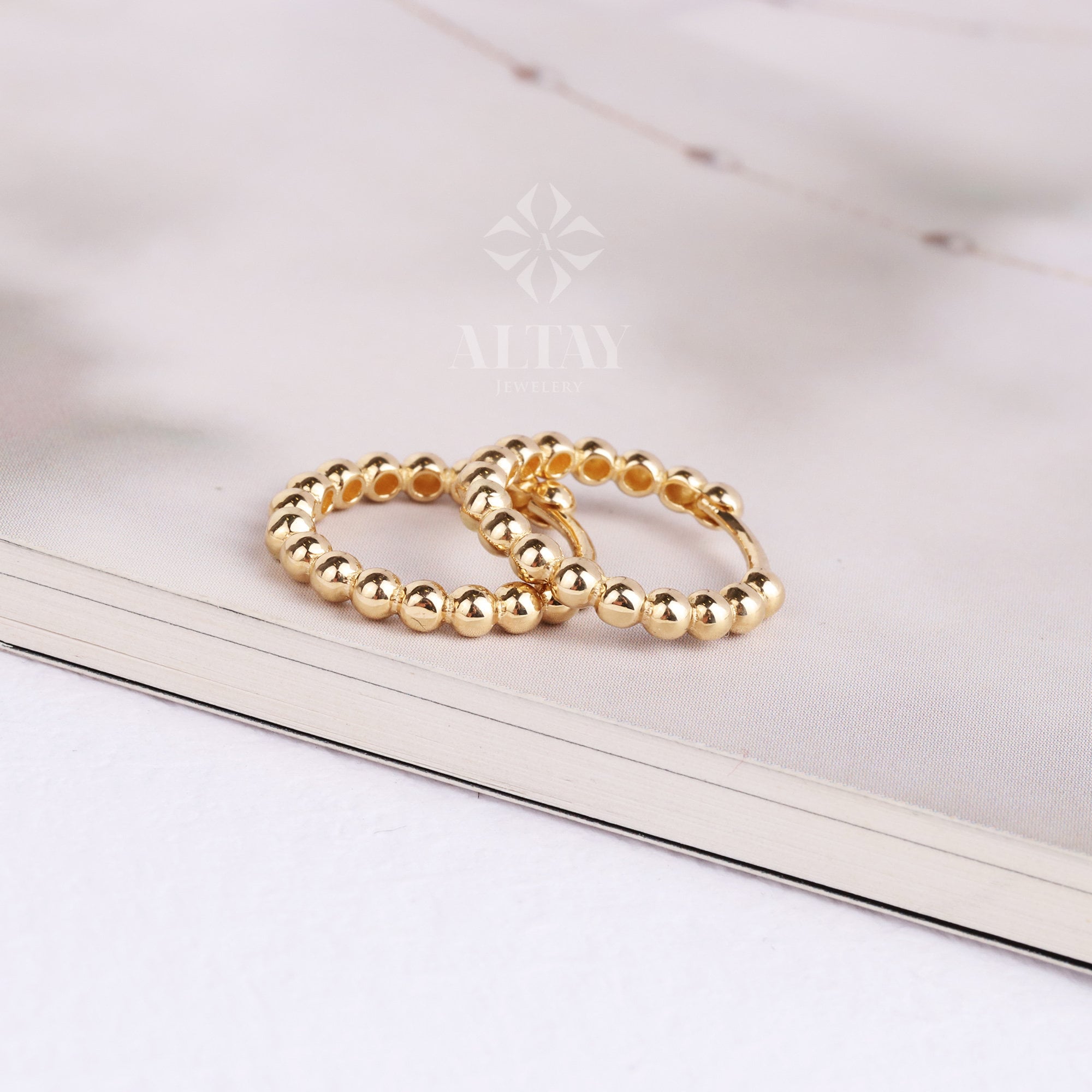 14K Gold Beaded Huggie Hoops, Tiny Bead Huggie Hoops, Bold Statement Earrings, Dainty Gold Ball Hoops, Minimalist Helix Piercing Hoops