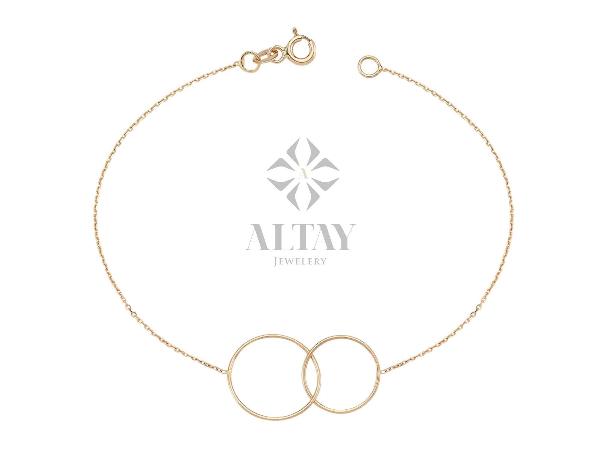 14K Gold Unity Link Bracelet, Infinity Charm Bracelet, Double Circle Interlocking Bracelet, Family Bracelet, Eternity Two Ring Bracelet