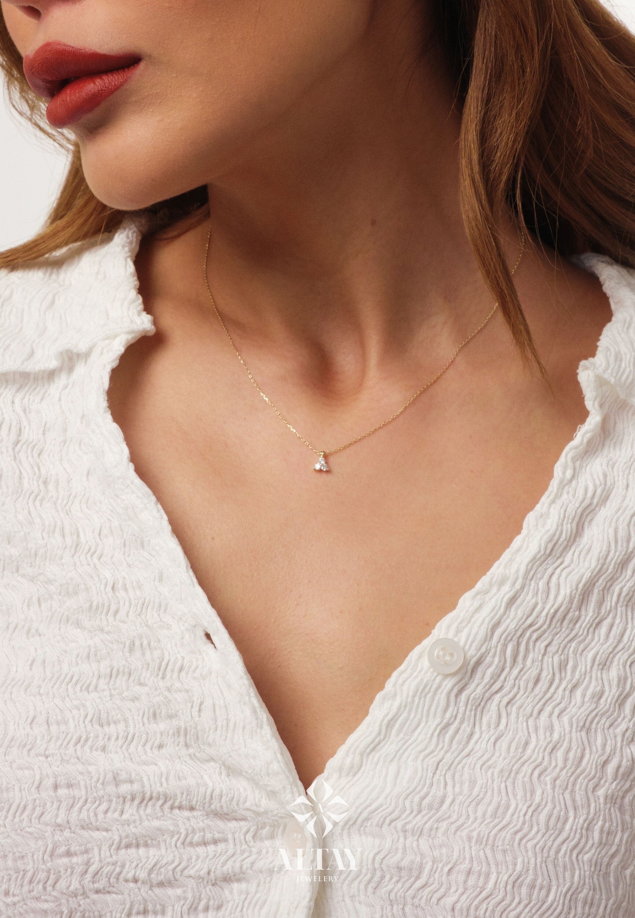 14K Gold Trio Cz Diamond Necklace, 3 Stone Necklace, Prong Set Pendant Necklace, Triangle Necklace, Bridesmaid Necklace, Bridal Gift