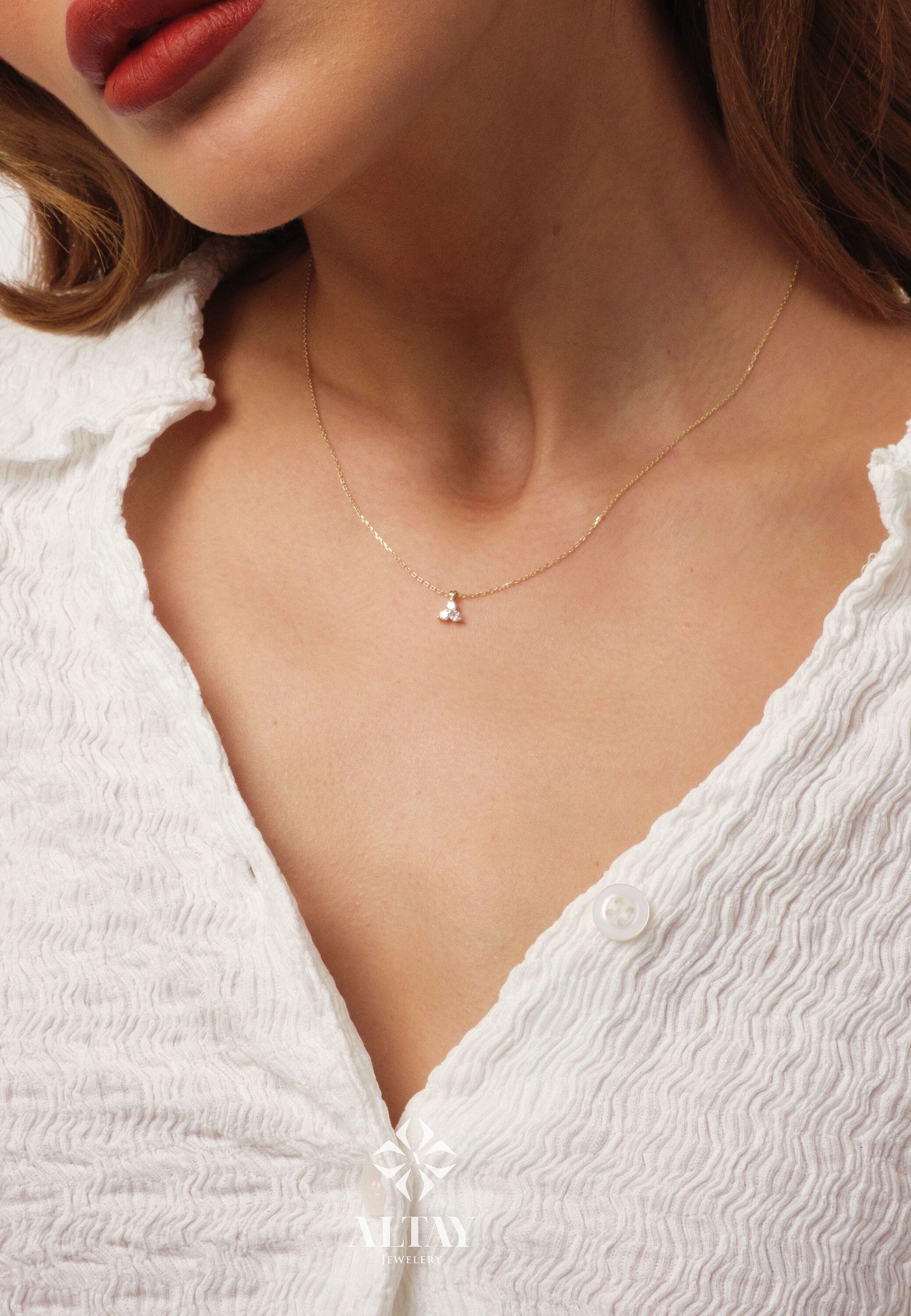 14K Gold Trio Cz Diamond Necklace, 3 Stone Necklace, Prong Set Pendant Necklace, Triangle Necklace, Bridesmaid Necklace, Bridal Gift