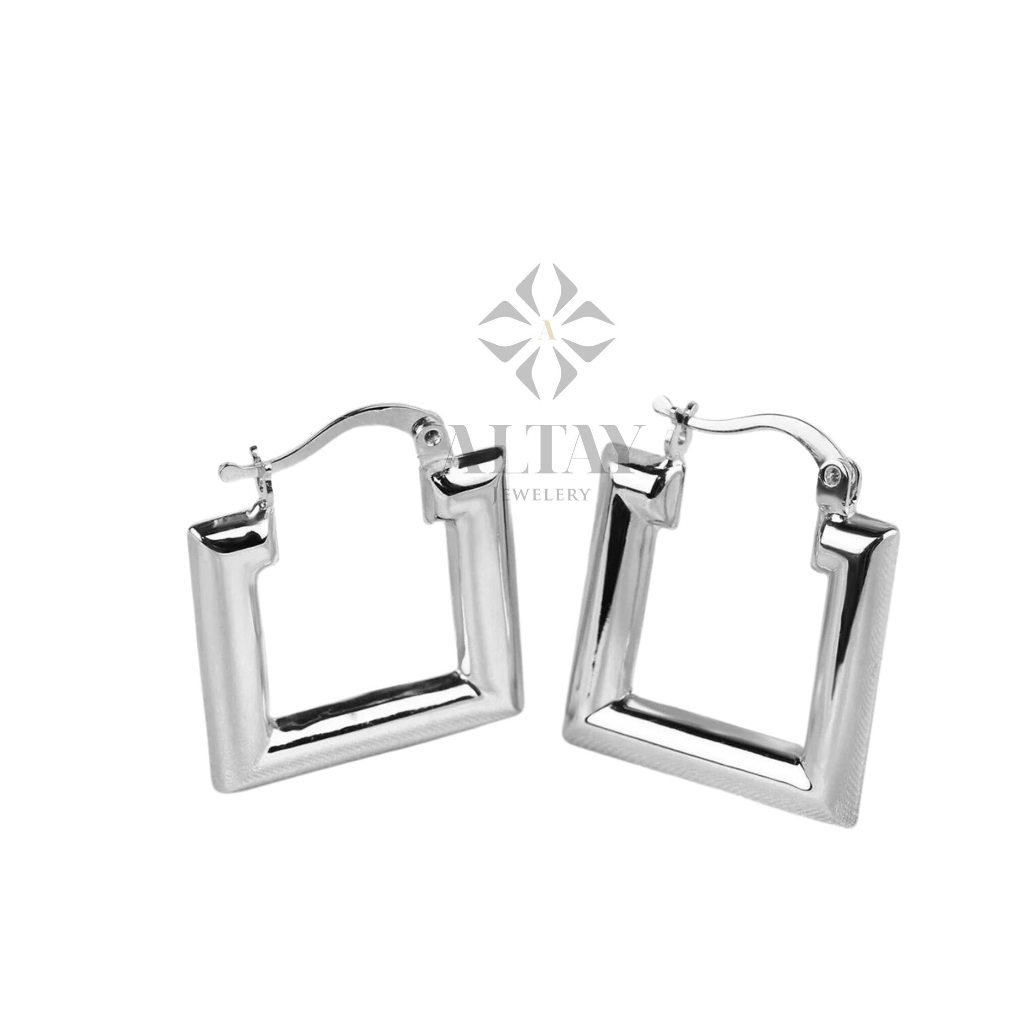 14K Gold Square Hoop Earring, Gold Geometric Huggie, Rectangle Hoop Huggie Earring, Minimal Everyday Huggie Earring, Stacking Hoop Huggie
