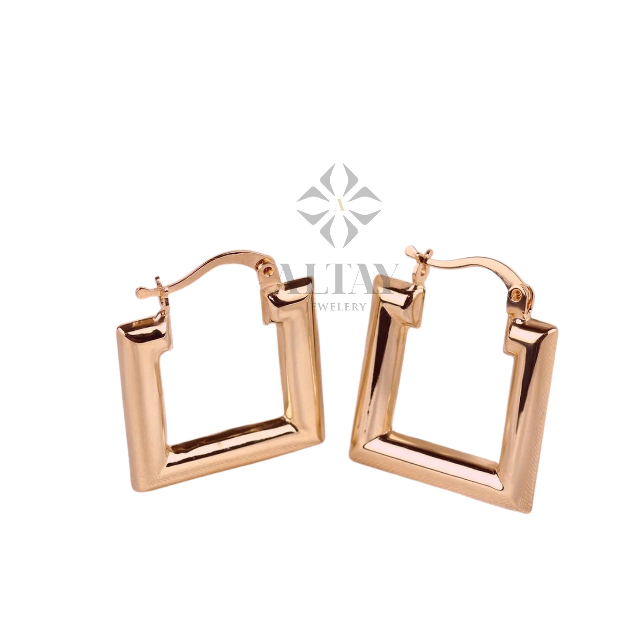 14K Gold Square Hoop Earring, Gold Geometric Huggie, Rectangle Hoop Huggie Earring, Minimal Everyday Huggie Earring, Stacking Hoop Huggie