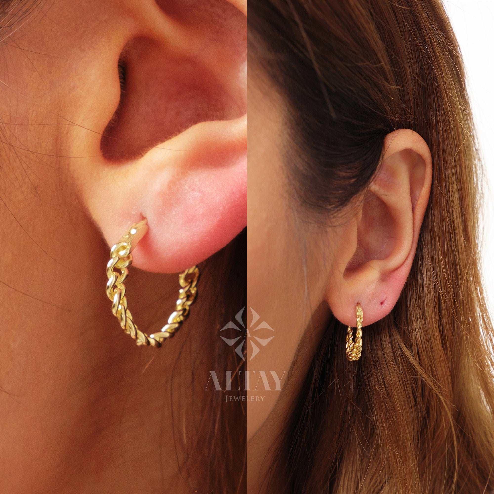 14K Gold Curb Link Hoops, Cuban Chain Hoop Earrings, Gold Link Hoops, Chunky Chain Hoops, Dainty Gold Hoops, Small Curb Link Hoops