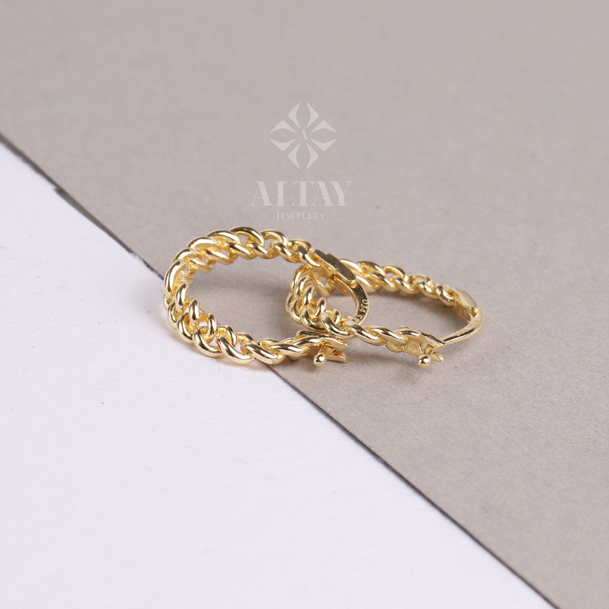 14K Gold Curb Link Hoops, Cuban Chain Hoop Earrings, Gold Link Hoops, Chunky Chain Hoops, Dainty Gold Hoops, Small Curb Link Hoops