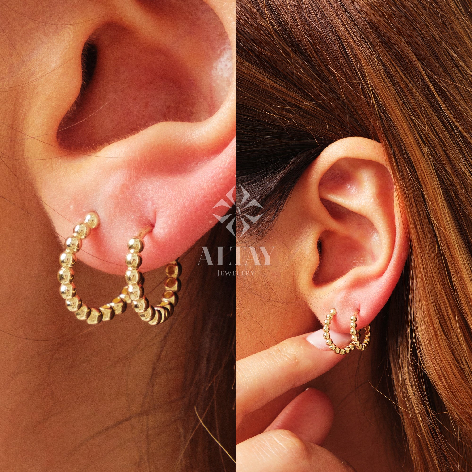 14K Gold Beaded Huggie Hoops, Tiny Bead Huggie Hoops, Bold Statement Earrings, Dainty Gold Ball Hoops, Minimalist Helix Piercing Hoops