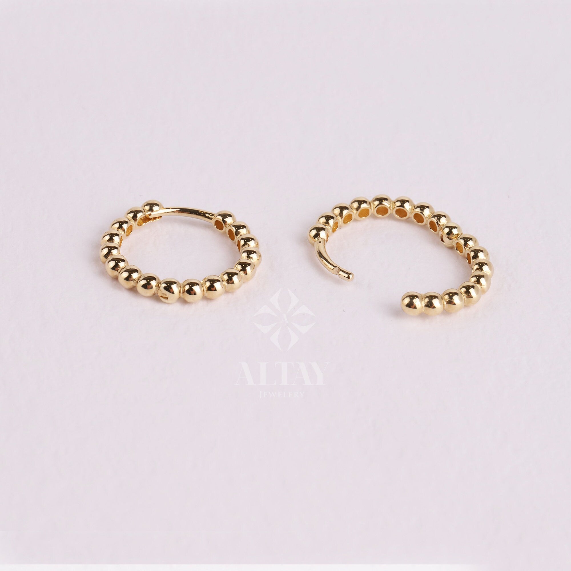 14K Gold Beaded Huggie Hoops, Tiny Bead Huggie Hoops, Bold Statement Earrings, Dainty Gold Ball Hoops, Minimalist Helix Piercing Hoops