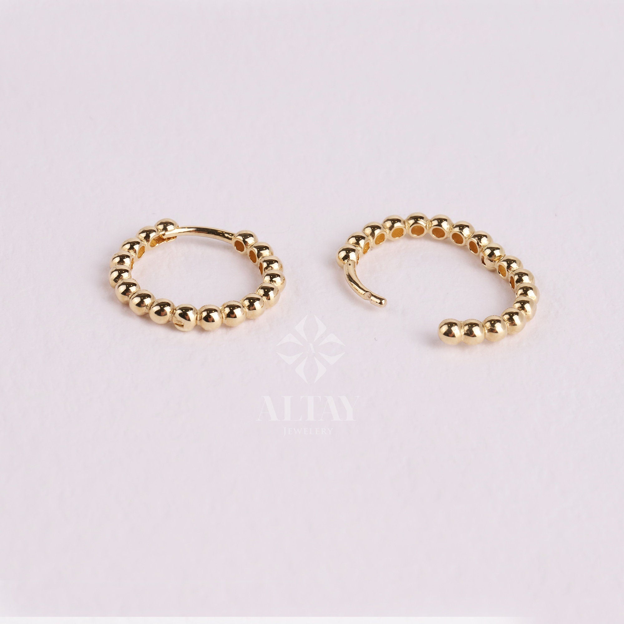 14K Gold Beaded Huggie Hoops, Tiny Bead Huggie Hoops, Bold Statement Earrings, Dainty Gold Ball Hoops, Minimalist Helix Piercing Hoops
