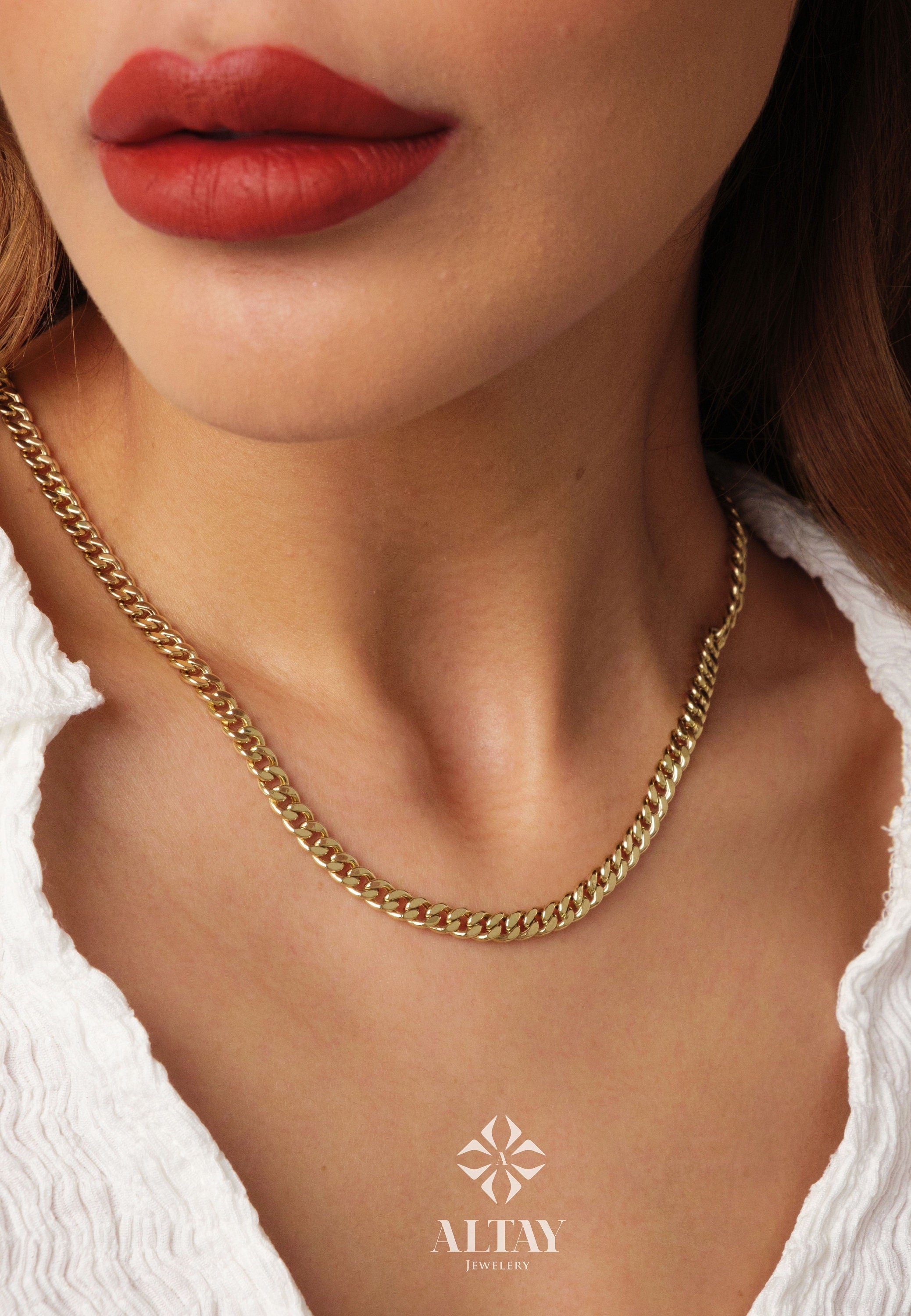 14K Gold Cuban Chain Necklace, 5mm Cuban Chain, Curb Chain Link Choker, Men Women Chain Necklace, Layering Gold Necklace, Gift for Her