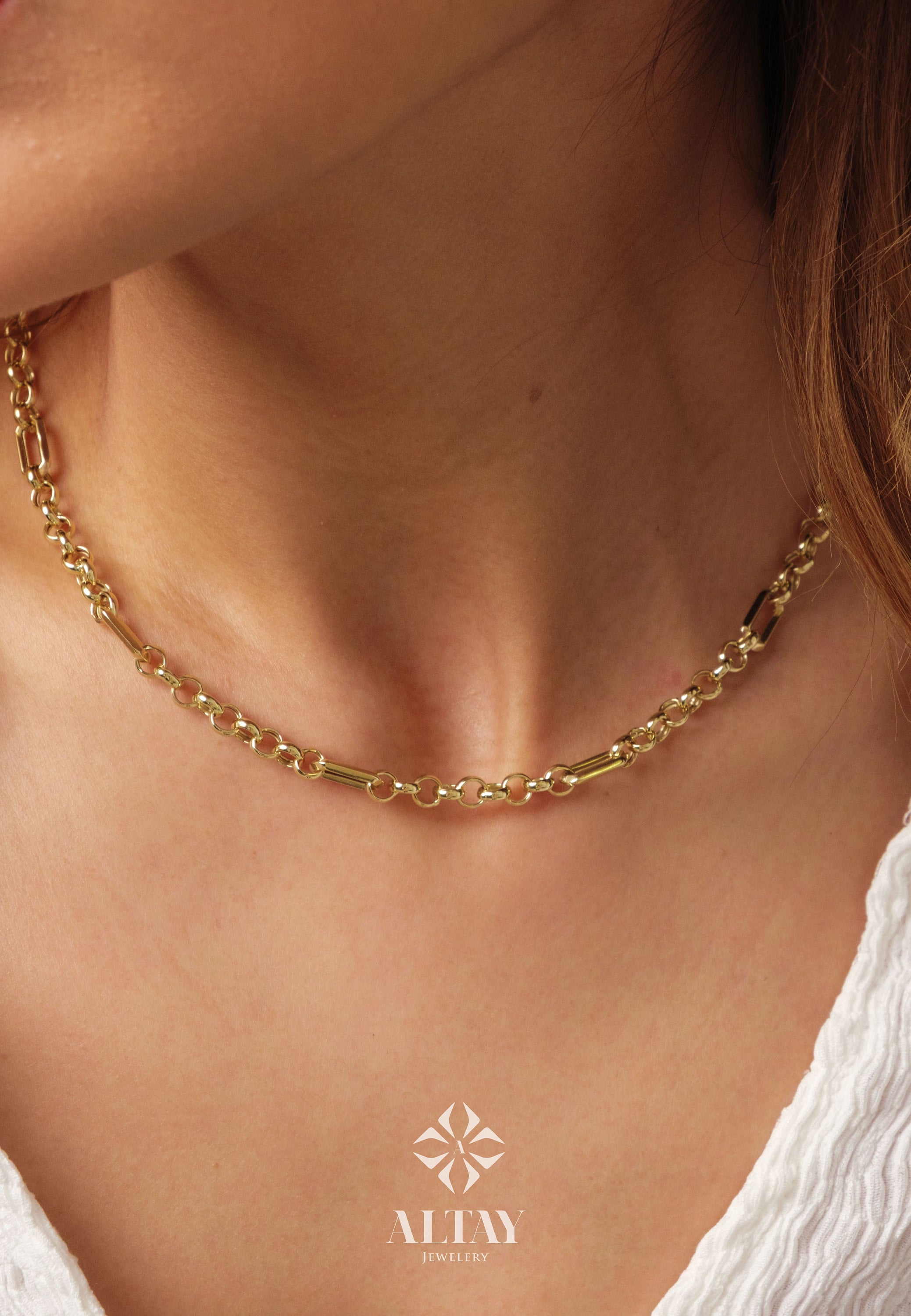 14K Gold Paperclip Rolo Chain Necklace, Rectangle Long Chain, Chunky Round Chain Link Necklace, Layered Necklace, Dainty Chain, Gift For Her