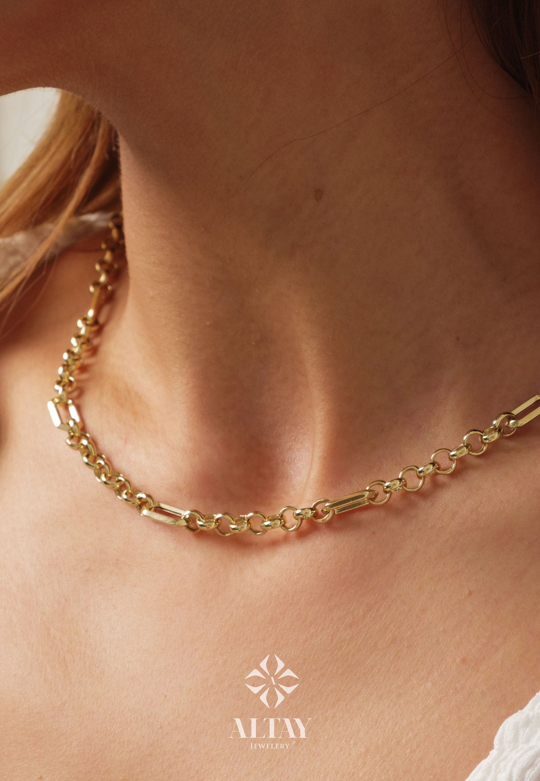 14K Gold Paperclip Rolo Chain Necklace, Rectangle Long Chain, Chunky Round Chain Link Necklace, Layered Necklace, Dainty Chain, Gift For Her