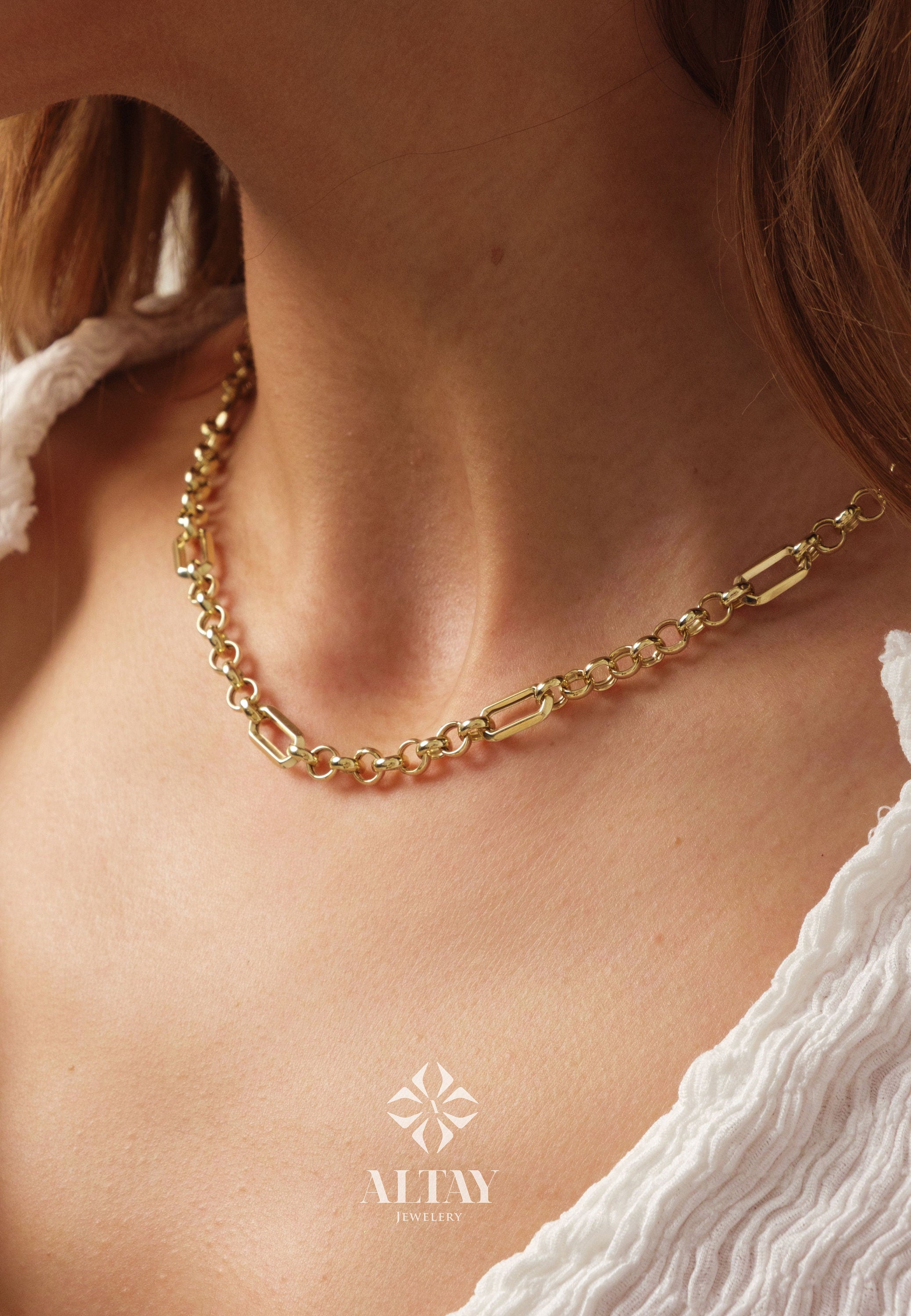 14K Gold Paperclip Rolo Chain Necklace, Rectangle Long Chain, Chunky Round Chain Link Necklace, Layered Necklace, Dainty Chain, Gift For Her