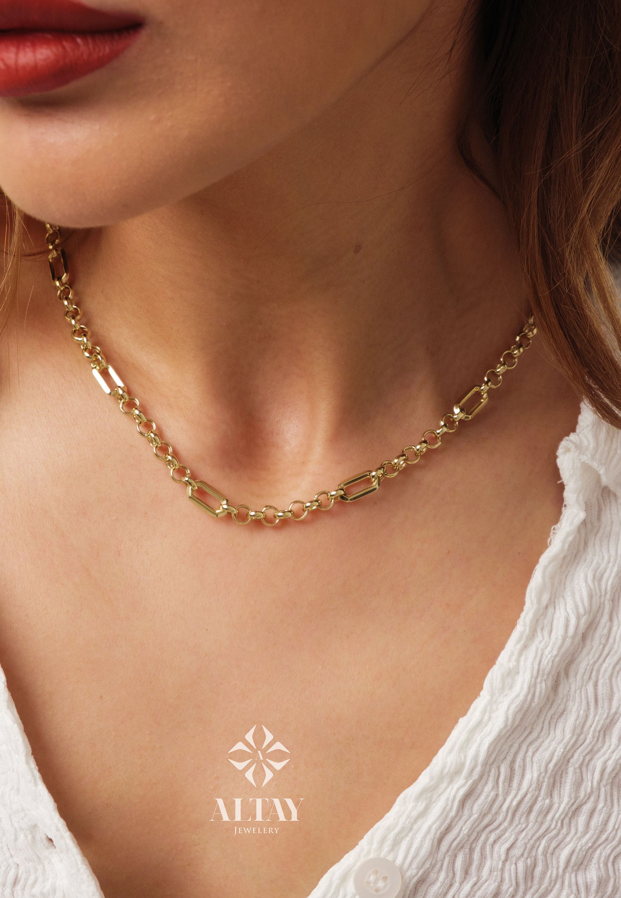 14K Gold Paperclip Rolo Chain Necklace, Rectangle Long Chain, Chunky Round Chain Link Necklace, Layered Necklace, Dainty Chain, Gift For Her