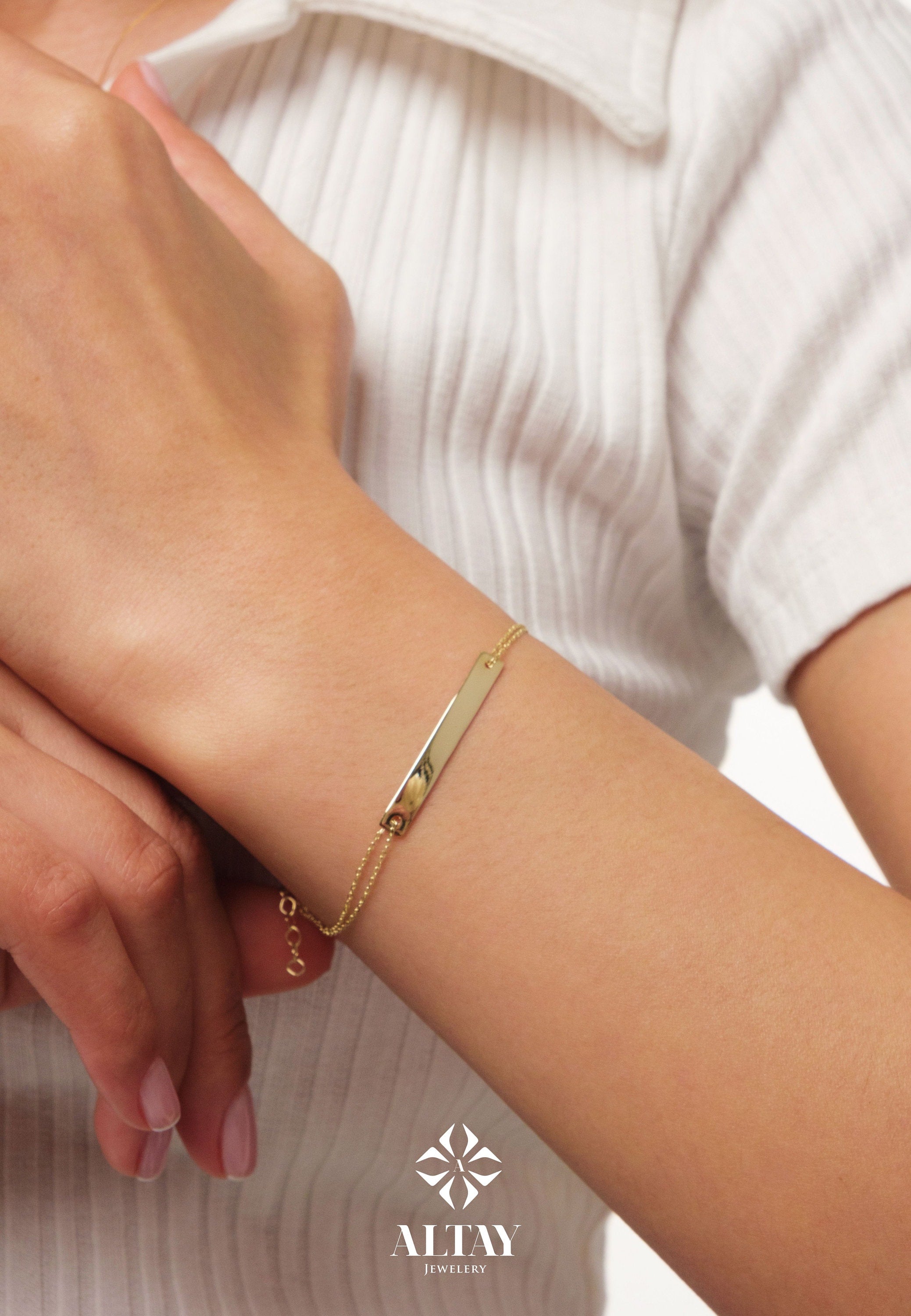 14K Gold Custom Bar Bracelet - Personalized Name Jewelry for Women