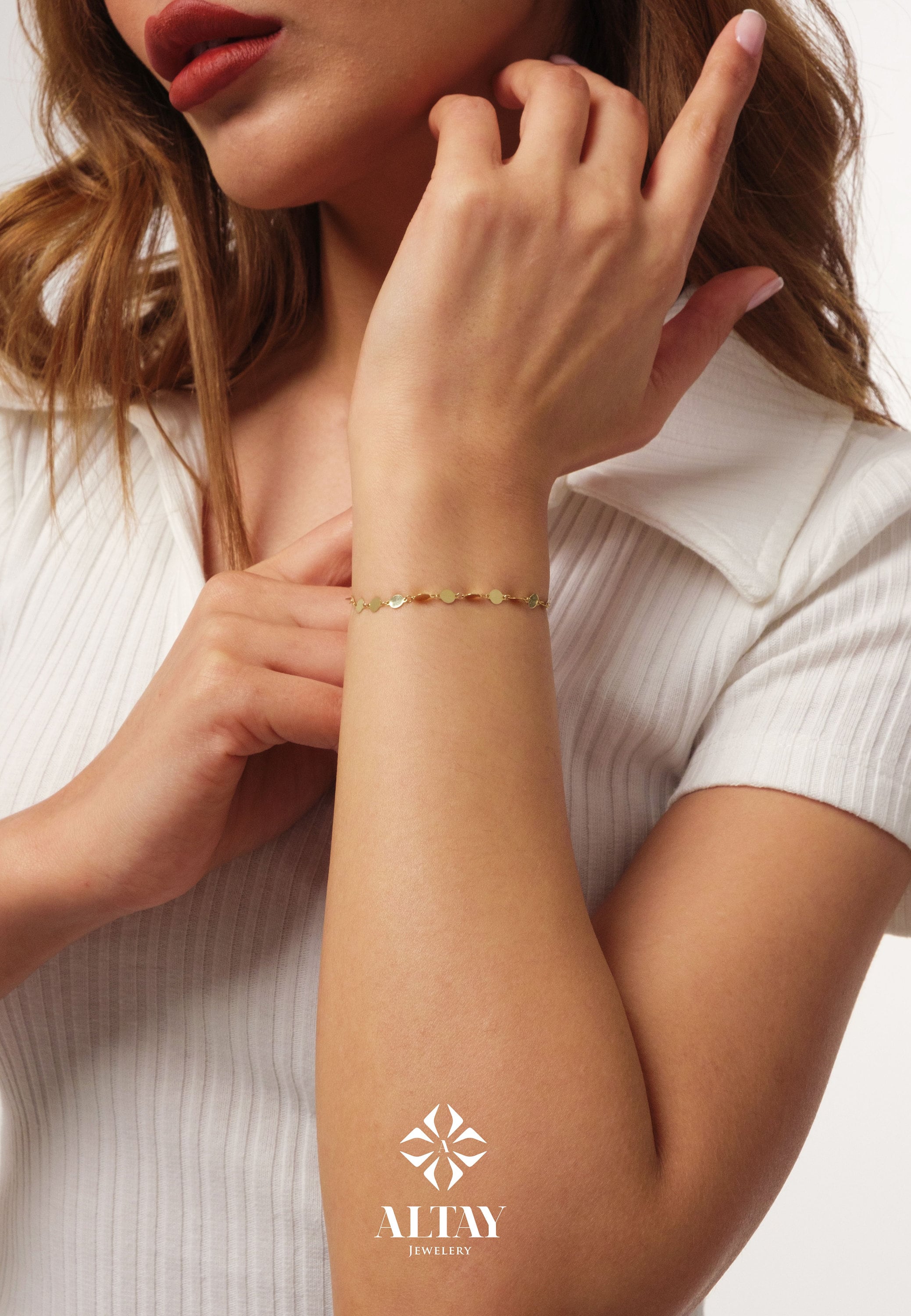 14K Solid Gold Mirror Chain Bracelet, 3mm Sequin Bracelet, Elegant Anklet Unisex Chain, Sparkle Fashion Delicate, Stacking, Gift For Her Him