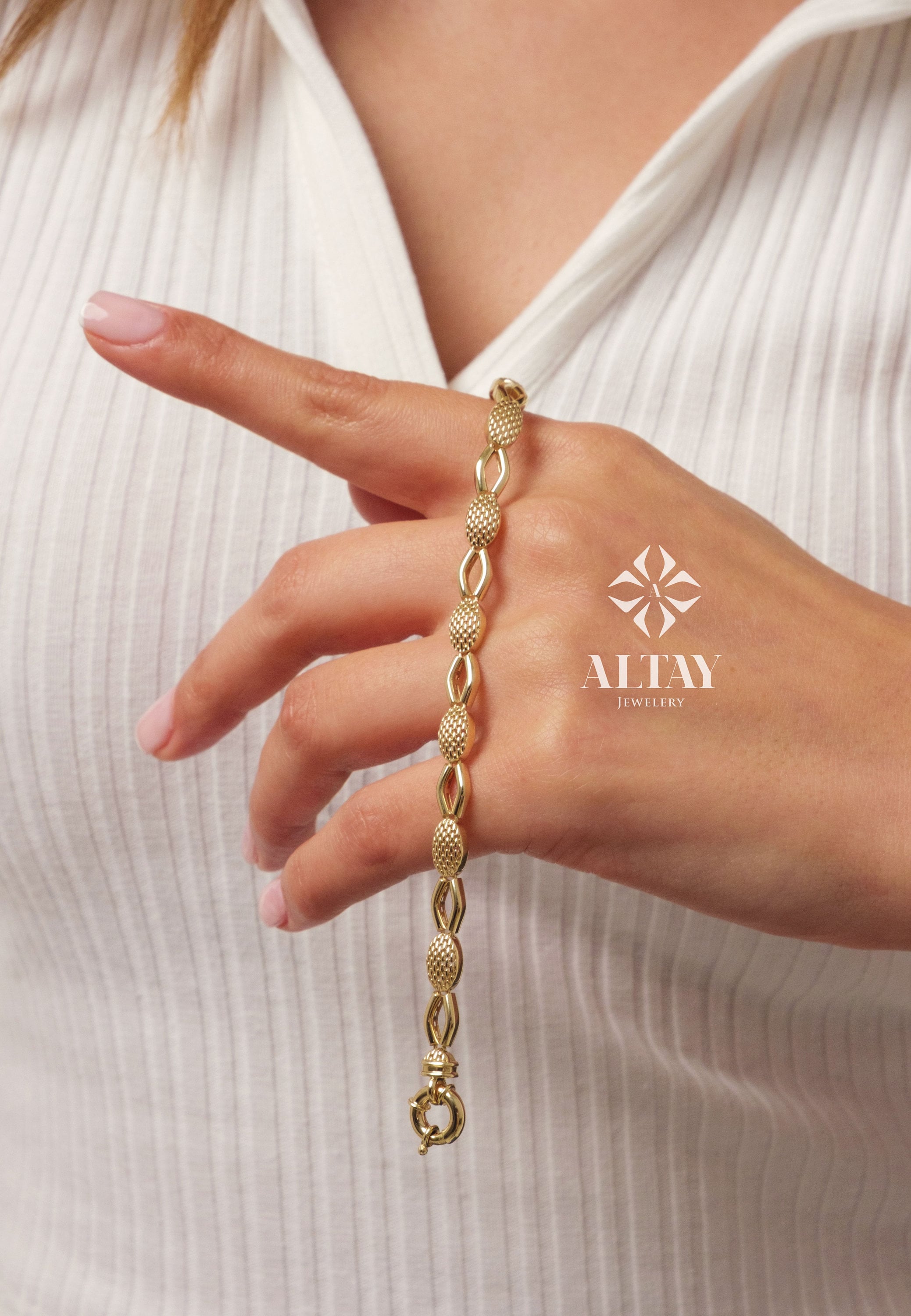 14K Gold Oval Rectangle Paperclip Chain, Snake Pattern Rolo Chain Bracelet, Gold Thick Oval Link, Unique Gold Link, Women Men Gold Bracelet