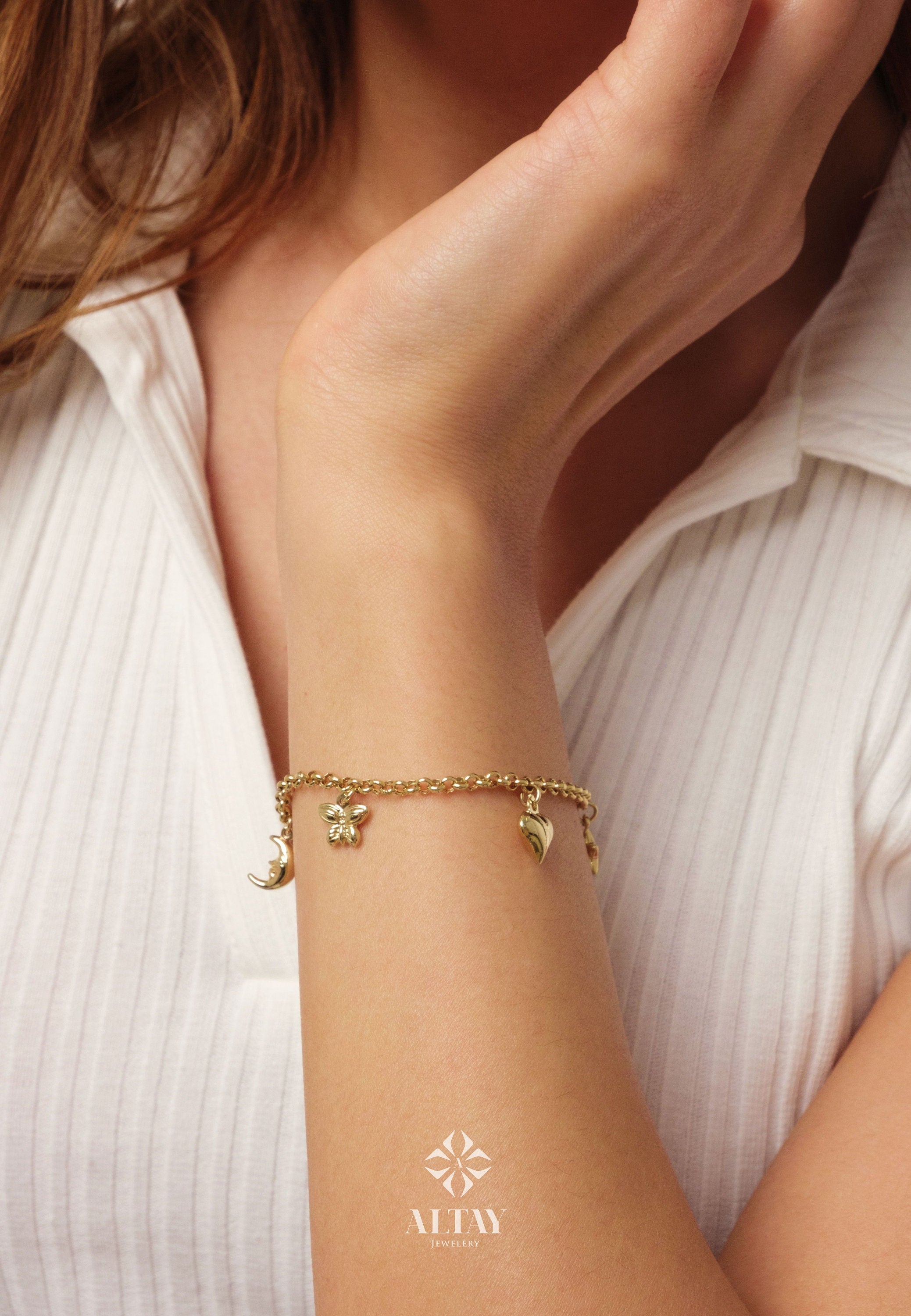 Love bracelet with gold heart charm