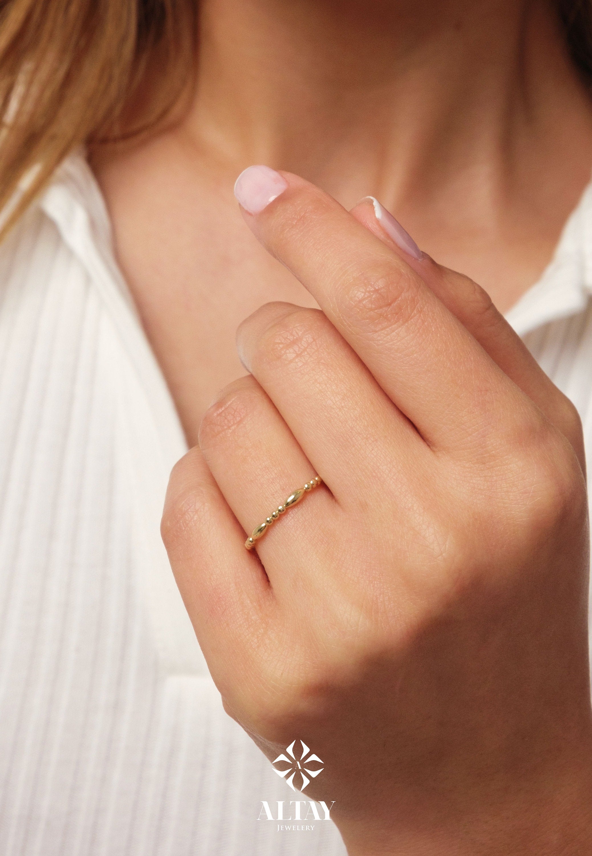 14K Gold Bead Ring, Beaded Knuckle Band, Oval Bead Band, Drop Gold Ring, Minimalist Gold Bead Ring, Dainty Ring, Stacking Ring, Wedding Ring