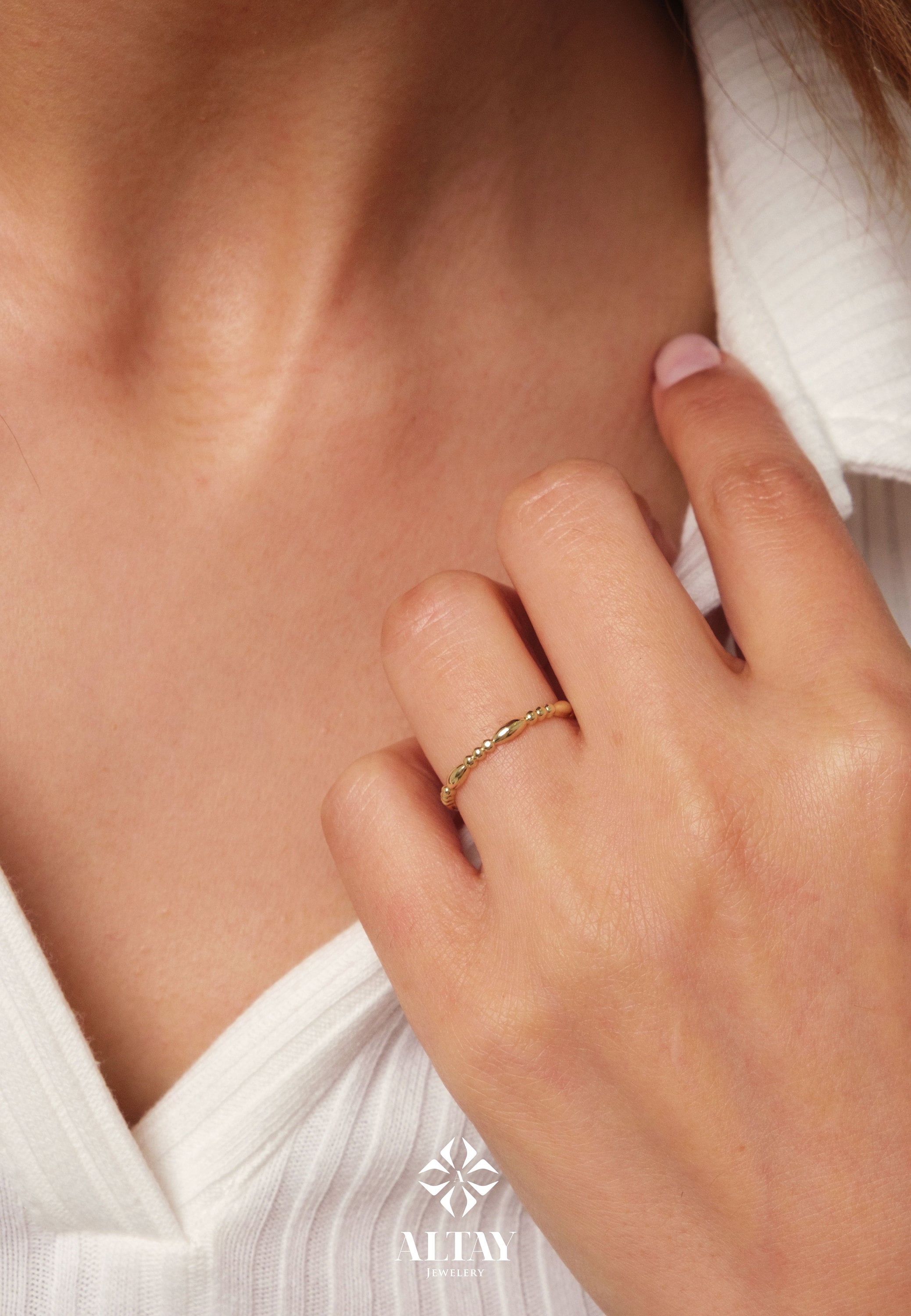 14K Gold Bead Ring, Beaded Knuckle Band, Oval Bead Band, Drop Gold Ring, Minimalist Gold Bead Ring, Dainty Ring, Stacking Ring, Wedding Ring