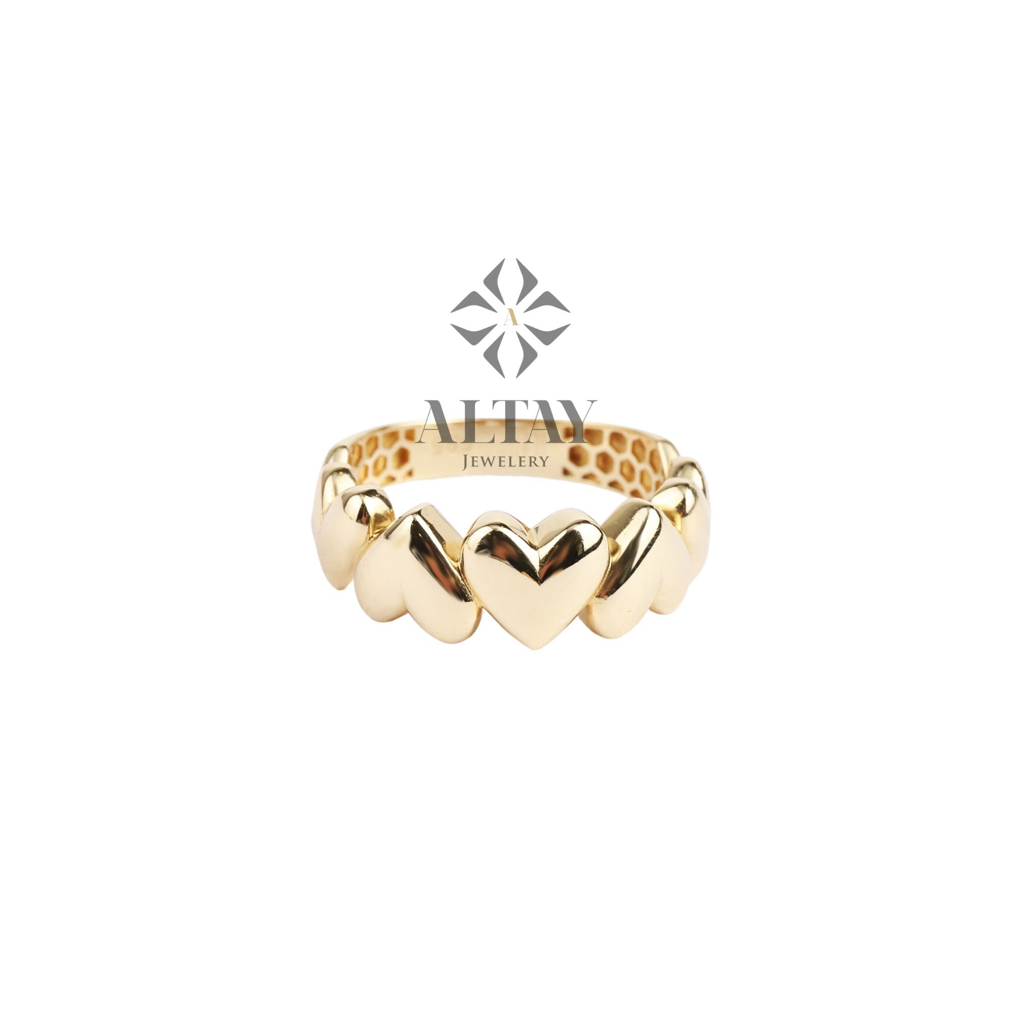 14K Gold Heart Ring, Puffy Heart Love Ring, Multi Heart Band Ring, Small Promise Ring, Dainty Stacking Gold Ring, Wedding Ring, Gift For Her