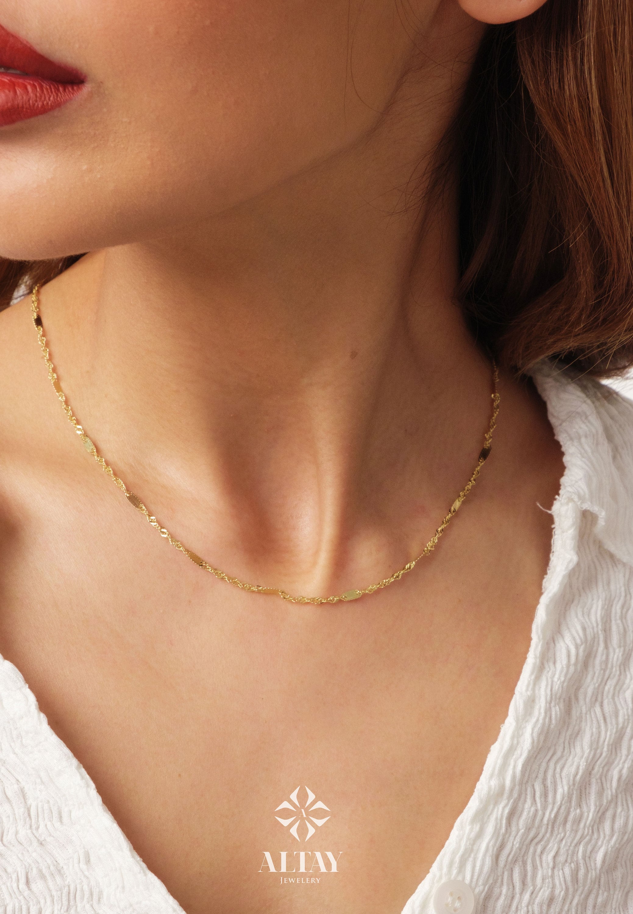 14K Gold Singapore Chain Necklace, 2MM Singapore Twist Chain Choker, Singapore Rope Glitter Chain, Sparkle Sequin Layering Necklace