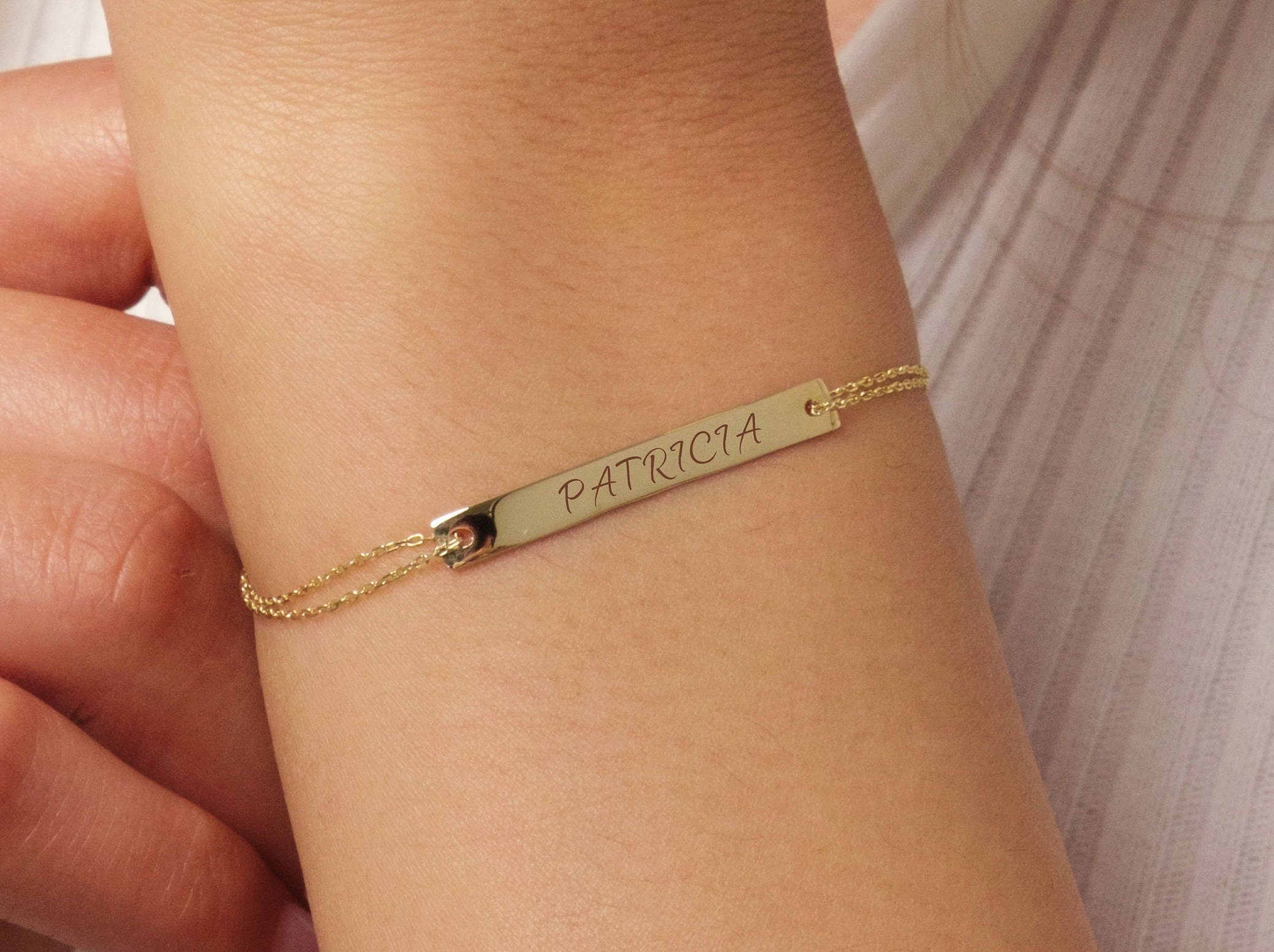 14K Gold Bar Bracelet - Custom Engraved Name Bracelet for Women